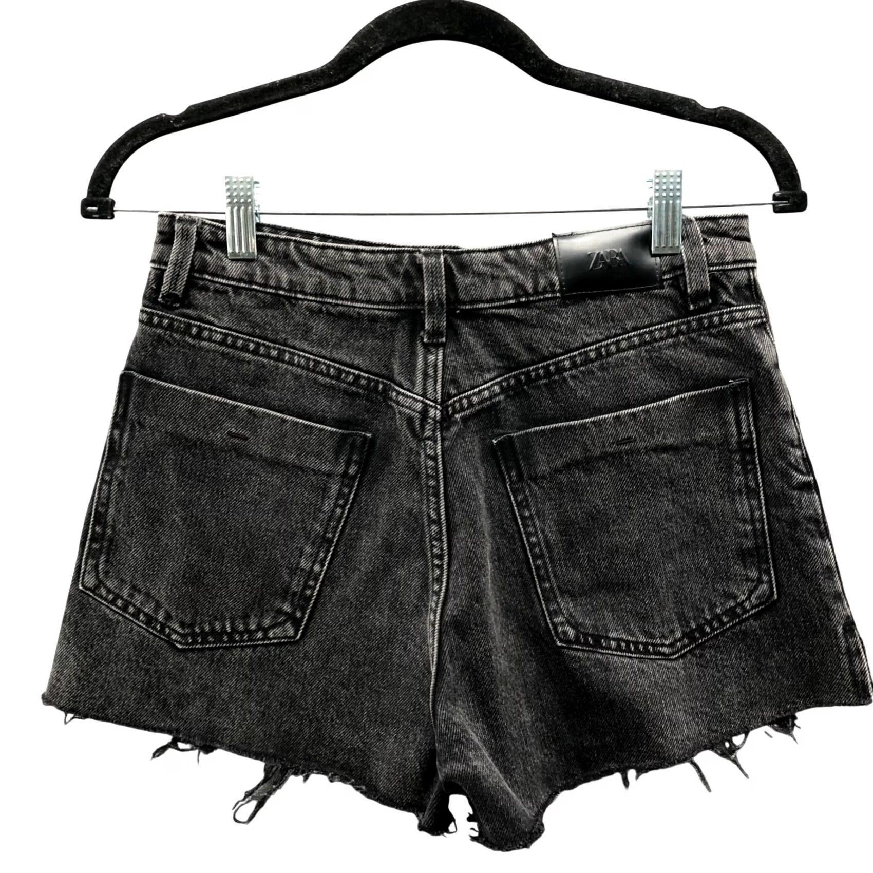 Zara Zara High Rise Jean Shorts Womens 4 Black Cutoff Frayed Cotton Charcoal Size 27" / US 4 / IT 40 - 2 Thumbnail