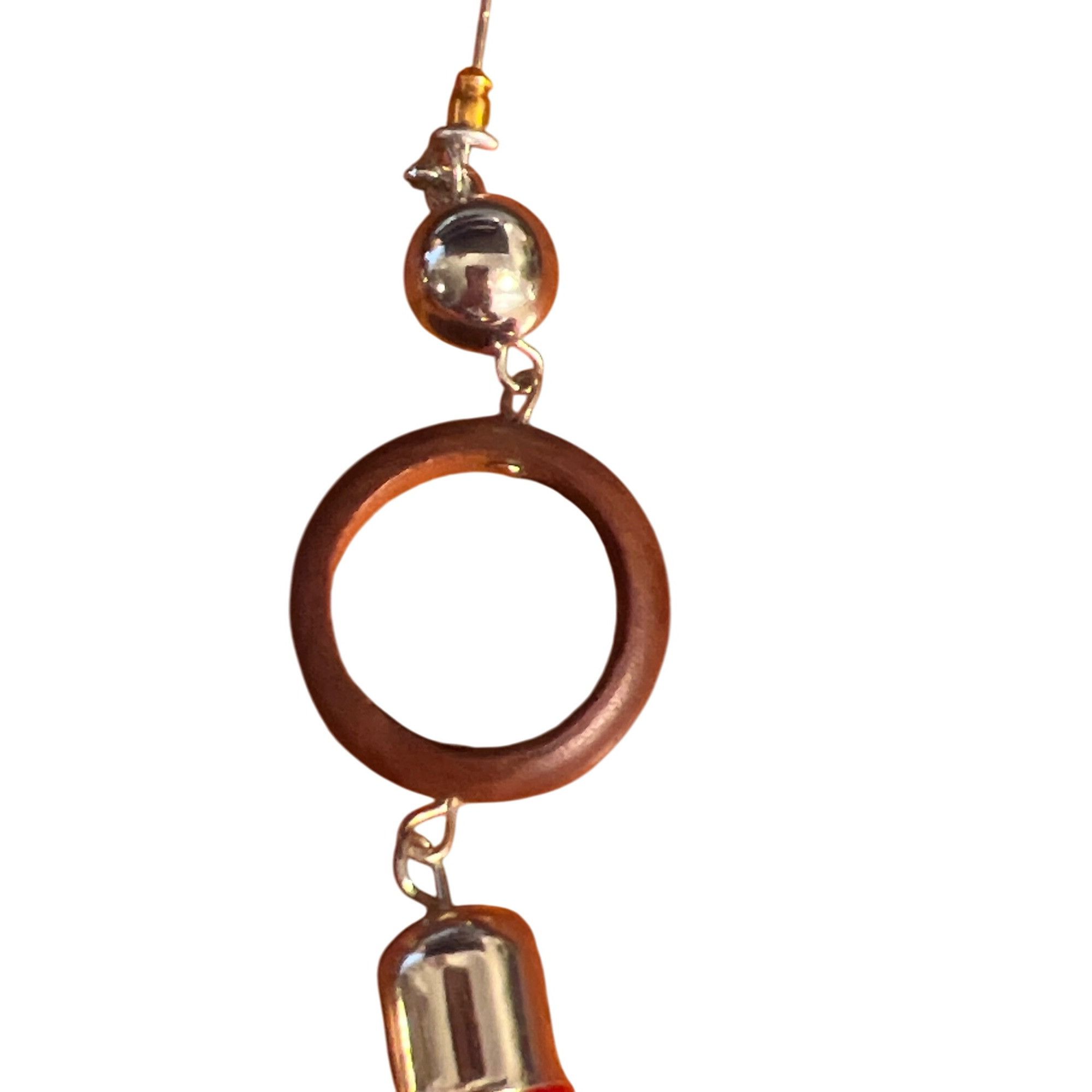 Other Long Red Tassel Earrings Wood Circles Pierced Silver Tone 6" Size ONE SIZE - 3 Thumbnail