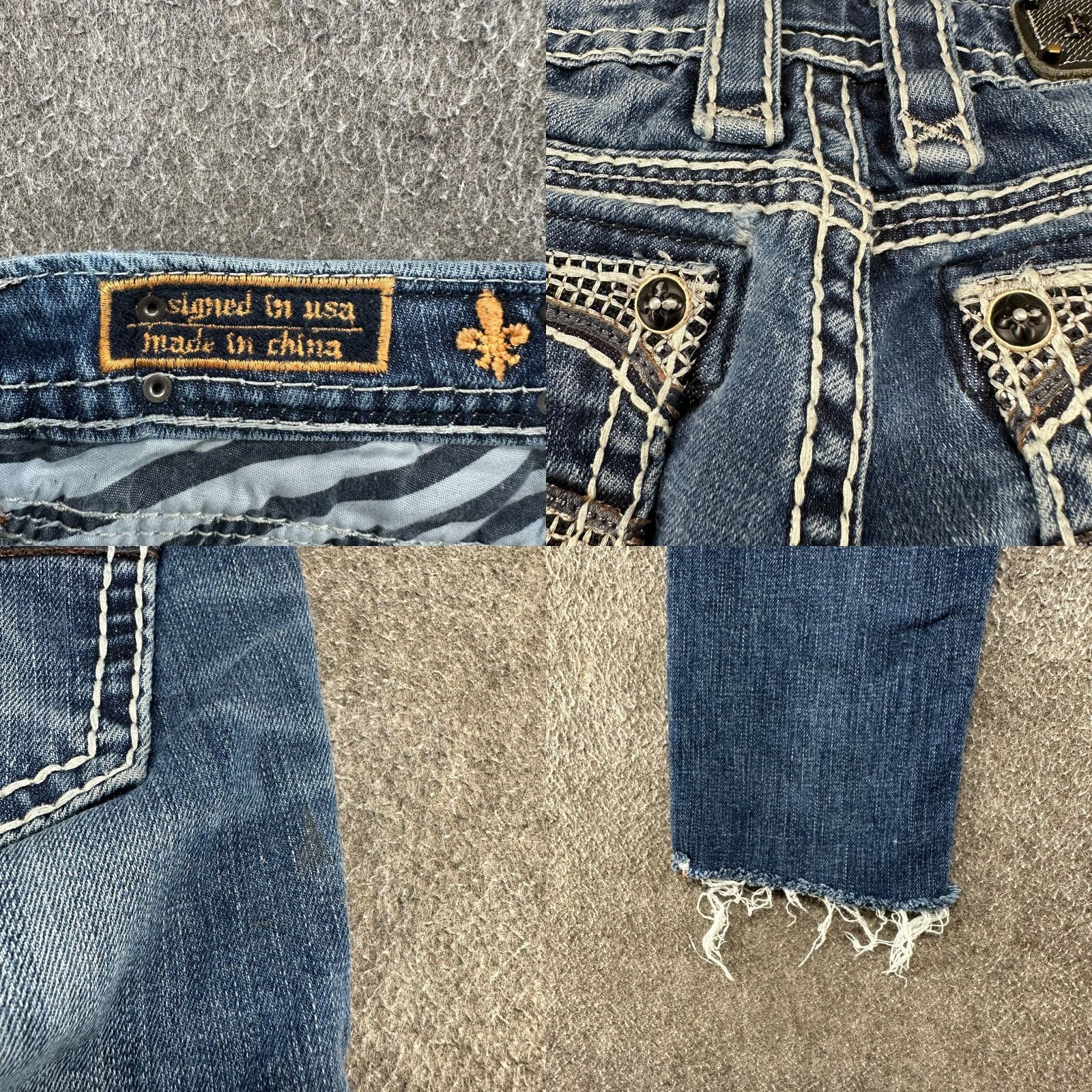 Vintage Rock Revival Jeans Womens 28 Blue Skinny Dark Wash Distressed Button Denim Cotton 29 Inseam Regular Inseam Womens Distressed Skinny Jeans Size 30" / US 8 / IT 44 - 8 Thumbnail