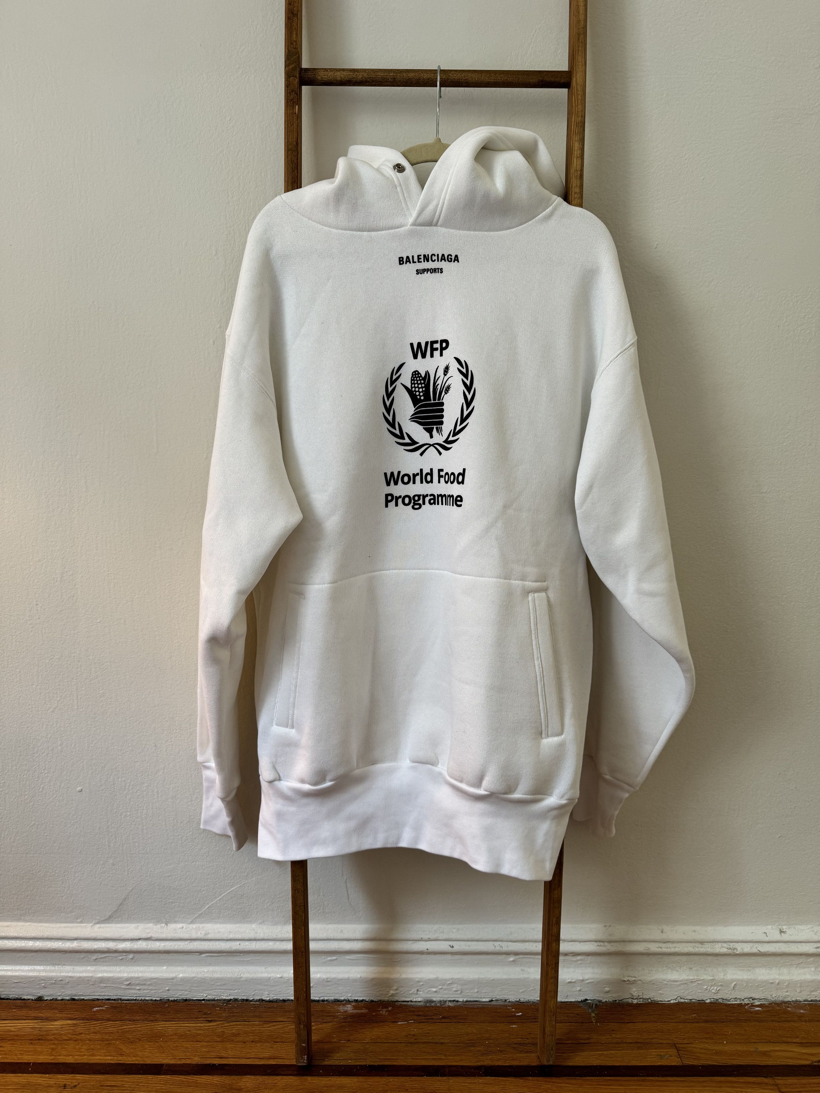 Image of Balenciaga World Food Program Wfp Hoodie in White, Men's (Size XS)