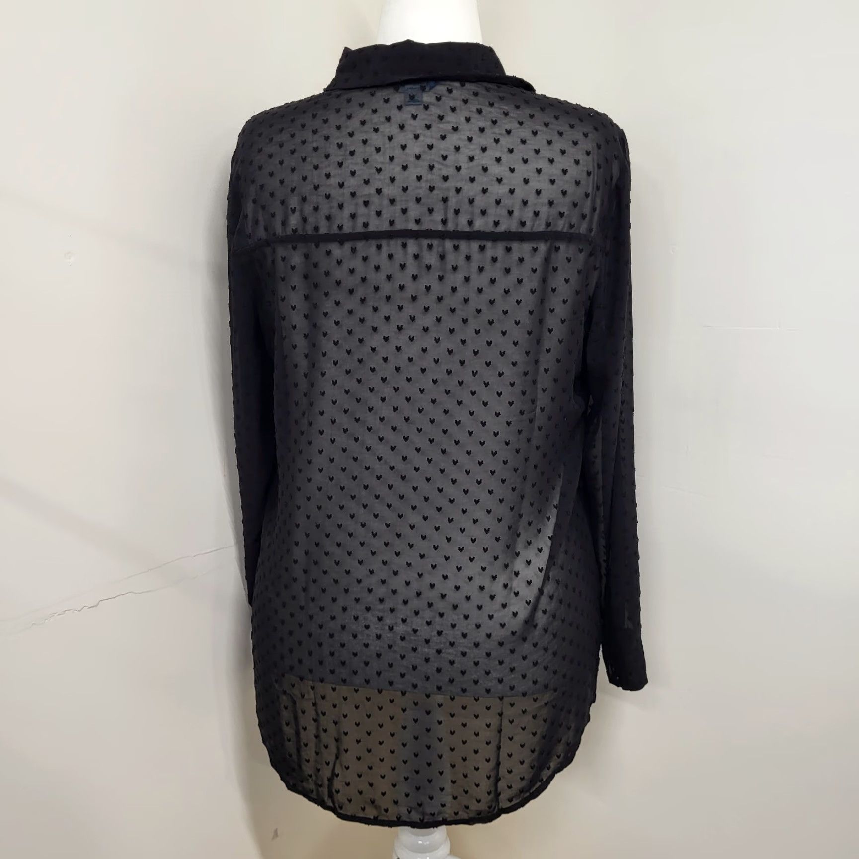 Nanette Lepore Lamour Nanette Lepore Shirt Blouse Womens XL Black Sheer Embroidered Hearts Balloon Sleeve Size XL / US 12-14 / IT 48-50 - 3 Thumbnail