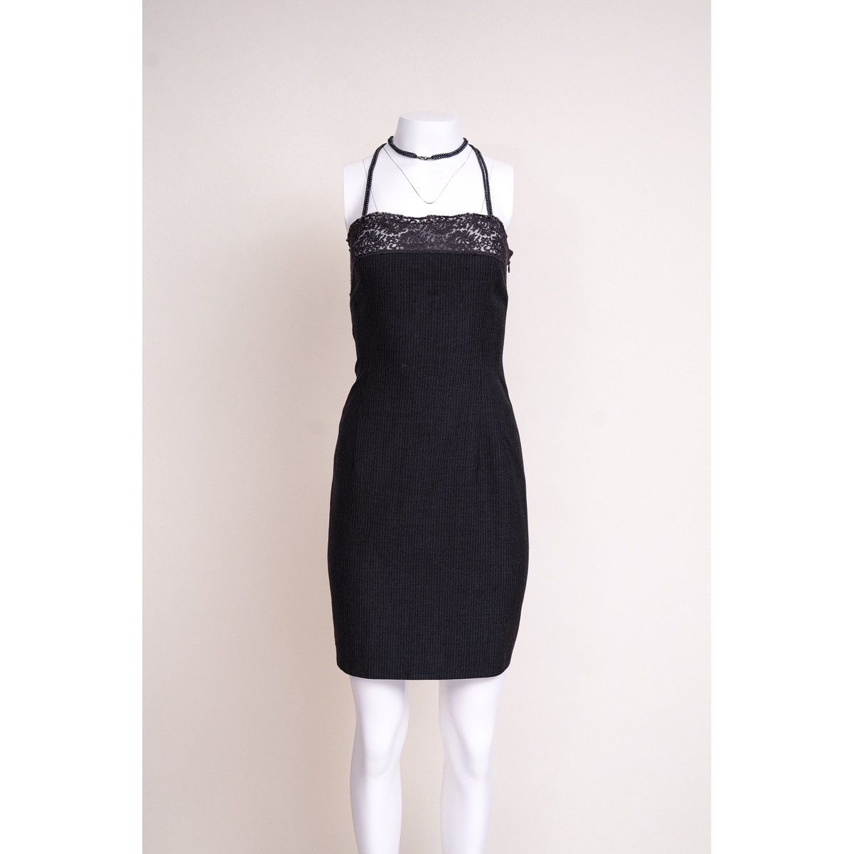 Dior Christian Dior F/W 1997 Charcoal Pearl Beaded-Strap Dress Size M / US 6-8 / IT 42-44 - 2 Thumbnail