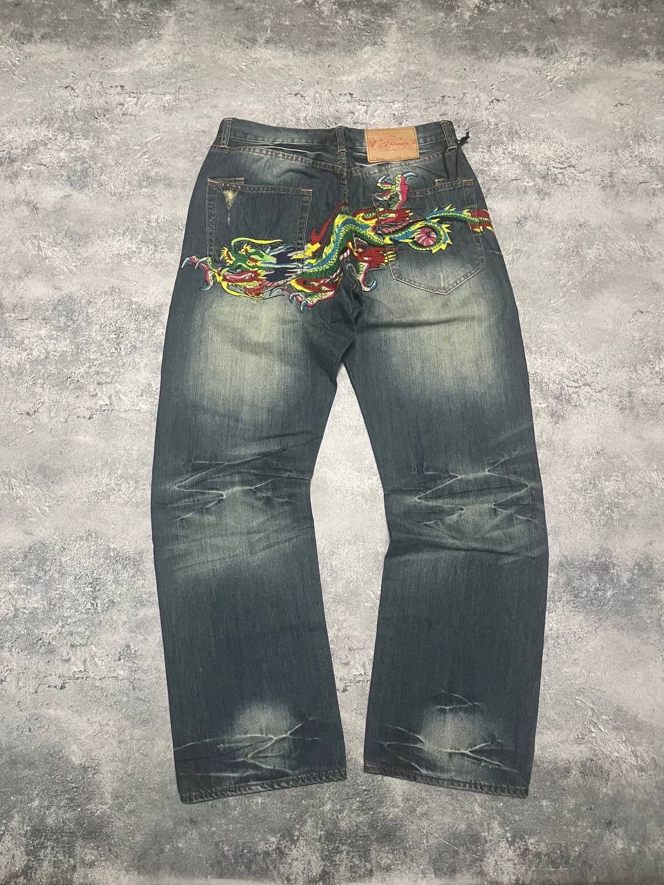 Y2K Ed hardy Dragon Vintage Denim Jeans Baggy Fit Distressed