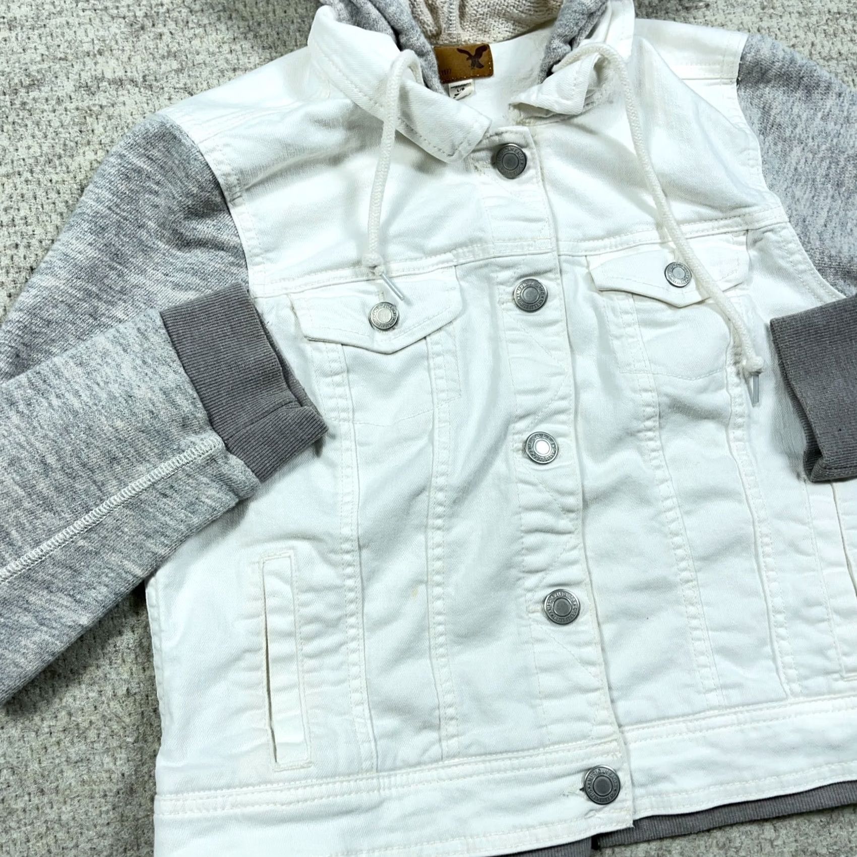 American Eagle Outfitters VINTAGE American Eagle Outfitters Denim Jacket Women L White Gray Jean Trucker VTG Y2K Mixed Size 36" / US 14 / IT 50 - 4 Thumbnail