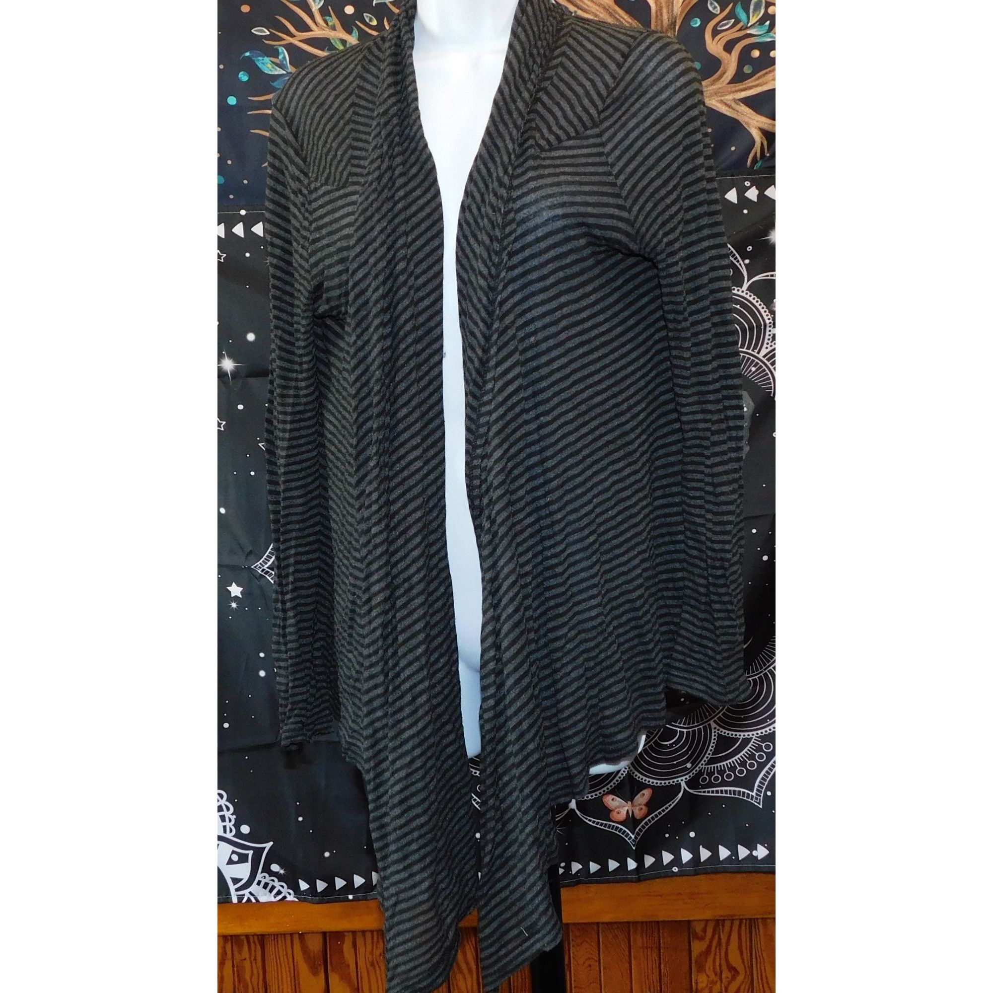 Other Flyo Gothic Black And Grey StripedFlyaway Cardigan Size L / US 10 / IT 46 - 2 Thumbnail