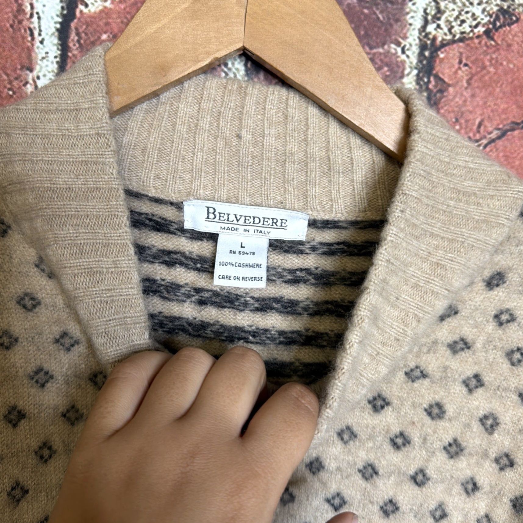 Vintage Belvedere Men's Sweater 1/4 Zip Mock Neck Wool Cashmere 70/30 Size L Beige Italy Size US L / EU 52-54 / 3 - 2 Thumbnail