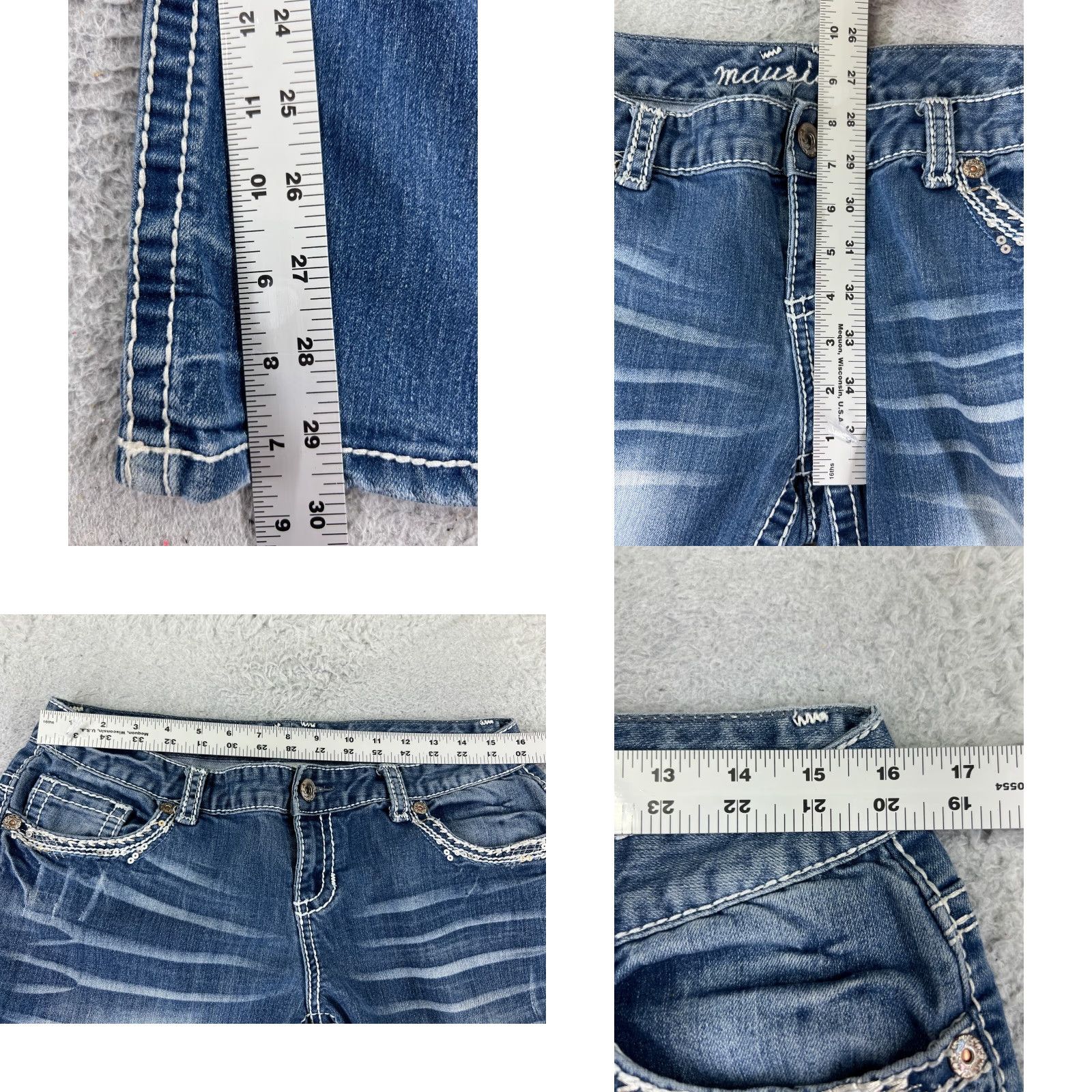 Vintage Maurices Women's Jeans Size 9 Blue Denim Low Rise Flared Embroidered 5-Pocket Regular Fit Size 30" / US 8 / IT 44 - 8 Thumbnail