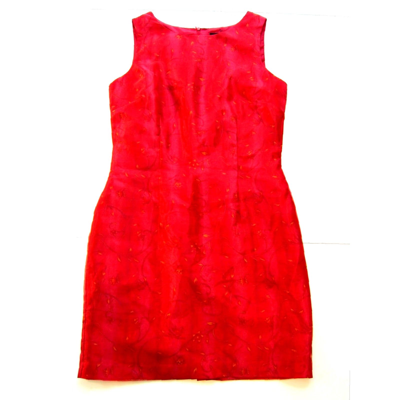 Vintage VINTAGE John Roberts Red Yellow Floral Satin Sleeveless Straight Tunic Tank Dress 10 Size L / US 10 / IT 46 - 2 Thumbnail