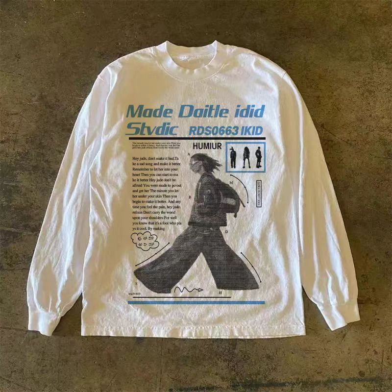 Vintage White washed retro hip-hop boy print long-sleeved T-shirt Size US M / EU 48-50 / 2 - 1 Thumbnail