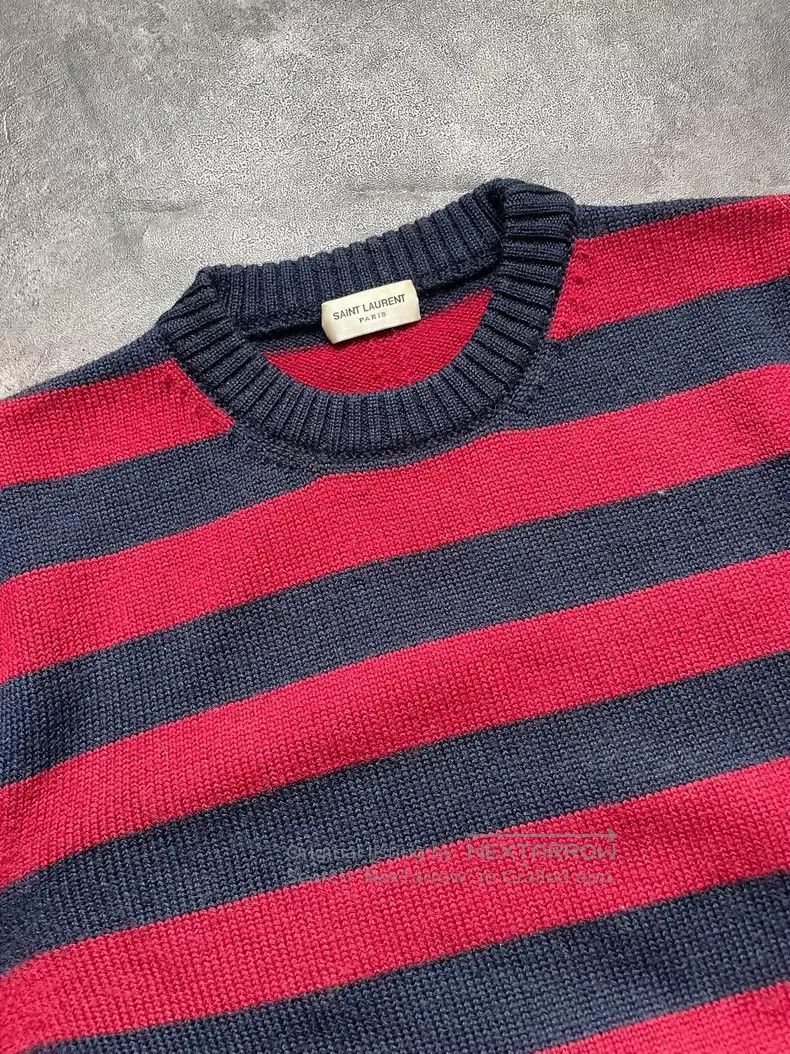 Saint Laurent Paris Saint Laurent Paris Red and Navy Striped Round Neck Wool S Size US S / EU 44-46 / 1 - 4 Thumbnail