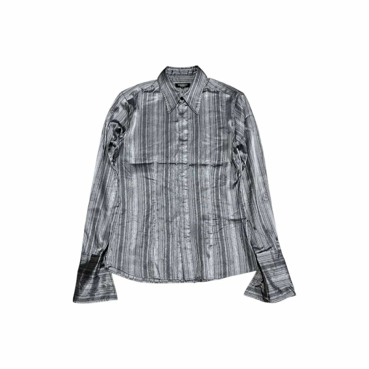 5351 POUR LES HOMMES 🔥Y2K Tornado Mart Shirt Striped Metallic Silver Steampunk Size US M / EU 48-50 / 2 - 5 Thumbnail