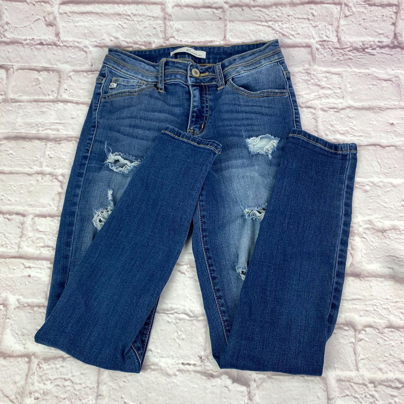 Vintage Kancan Junior Teens Jeggings Jeans 3/25 Skinny Mid-Rise Distressed Medium Wash Shirt Jeans 3/25 Distressed 90s City KanCan Mens Womens Teens? Size 26" / US 2 / IT 38 - 3 Thumbnail