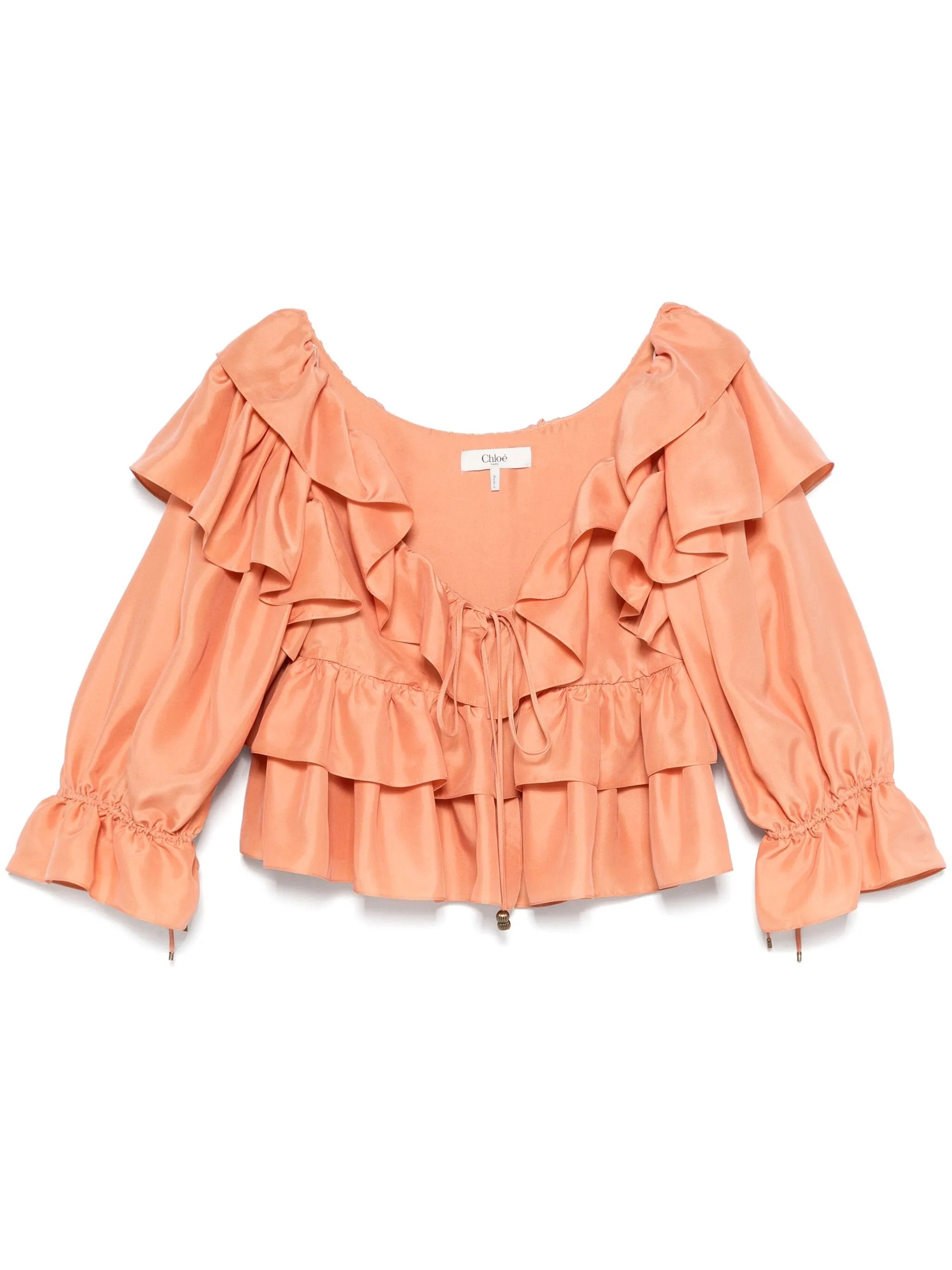 Chloe o1loc1c11125 Ruffle Top in Shell Coral Size L / US 10 / IT 46 - 1 Thumbnail