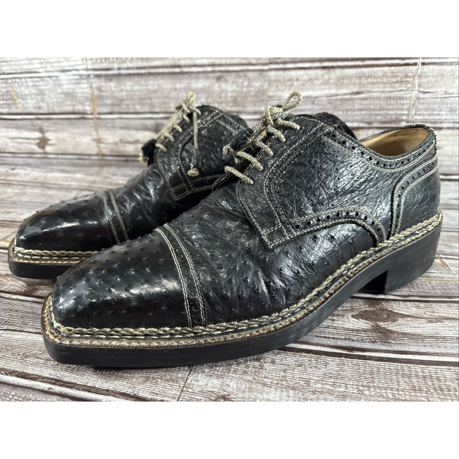 Bettanin & Venturi Bettanin & Venturi ostrich leather Oxford Dress Shoes sz 13 Size US 13 / EU 46 - 1 Thumbnail