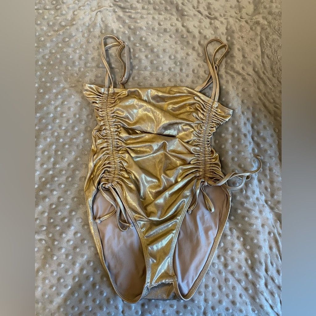Anthropologie Anthropologie Good American Metallic Foil Ruched Swimsuit Size XS / US 0-2 / IT 36-38 - 3 Thumbnail