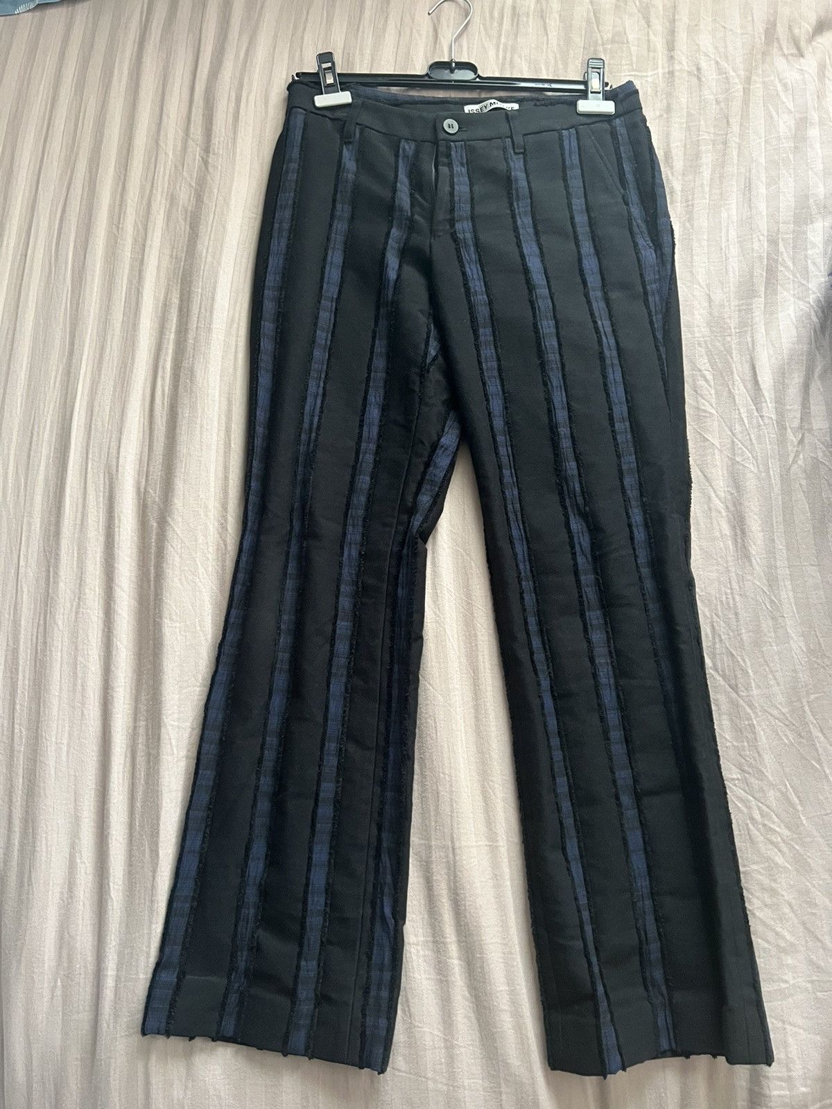 image of Issey Miyake Distressed Plaid Stripe Pants Denim in Black, Men's (Size 30)