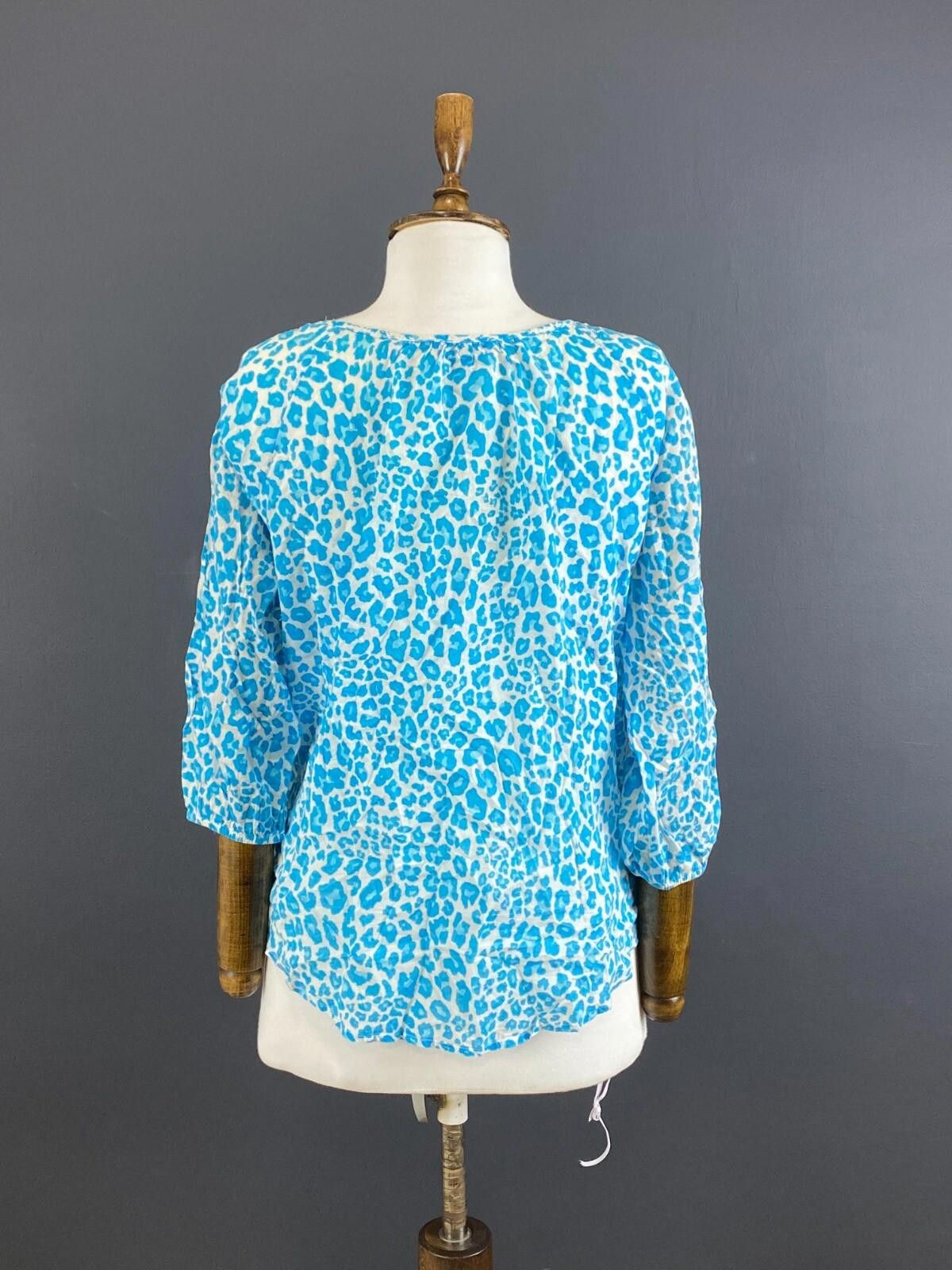 Designer Emily Van Den Bergh Blue Leopard Blouse Shirt Size 38 / S Size M / US 6-8 / IT 42-44 - 7 Thumbnail