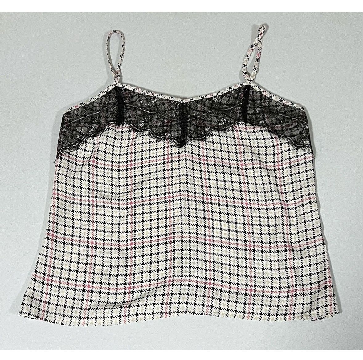 Vintage Black White Plaid Checkered Lace Top Shirt Blouse Size S 💖 Size S / US 4 / IT 40 - 1 Thumbnail