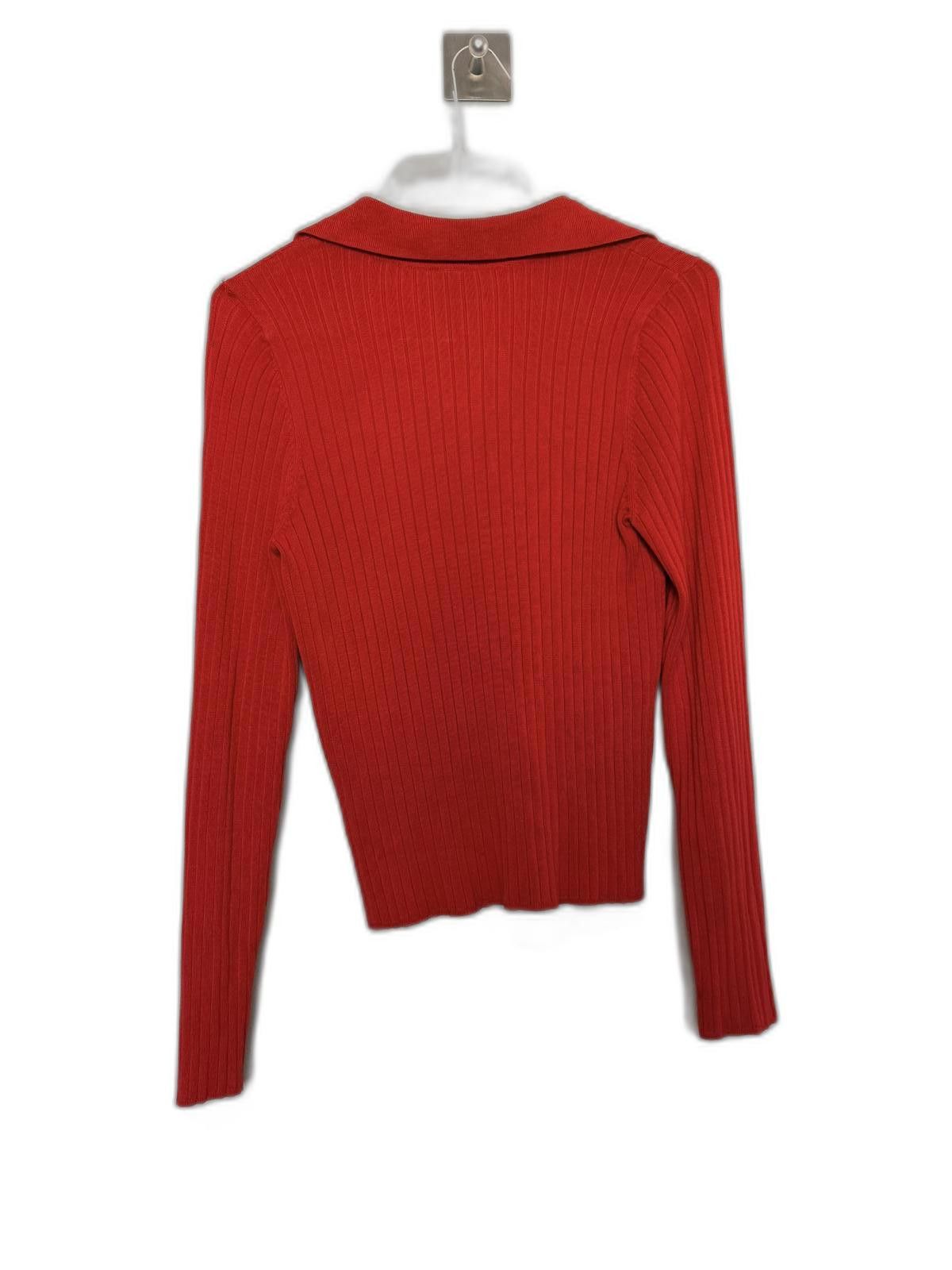 Designer Retro Style Red Rib Knit Long Sleeve Polo Fitted Sweater Size L / US 10 / IT 46 - 2 Thumbnail