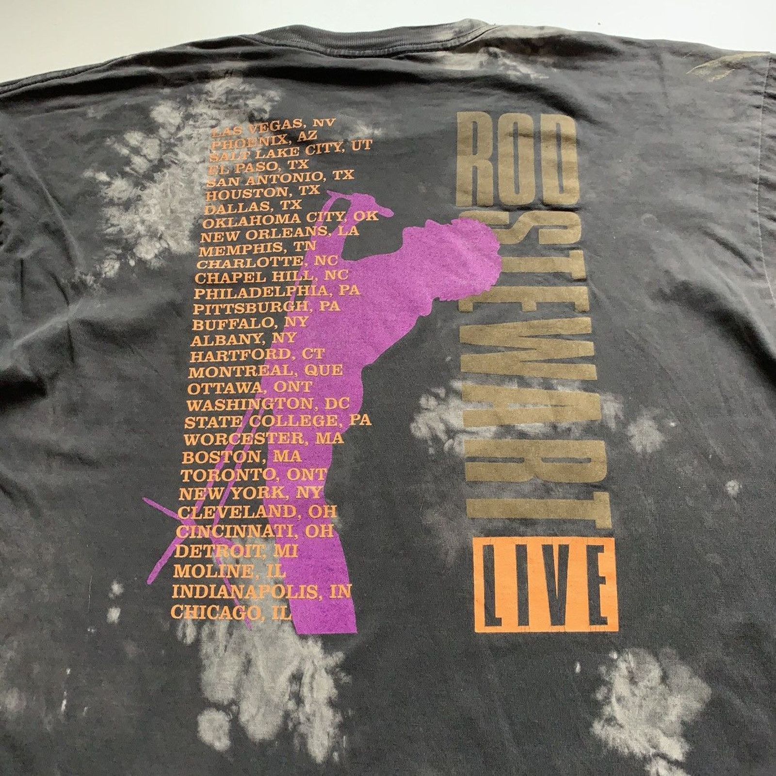 Band Tees Vintage 90s Rod Stewart Tour T Shirt XL Bleach Faded Black Size US XL / EU 56 / 4 - 5 Thumbnail