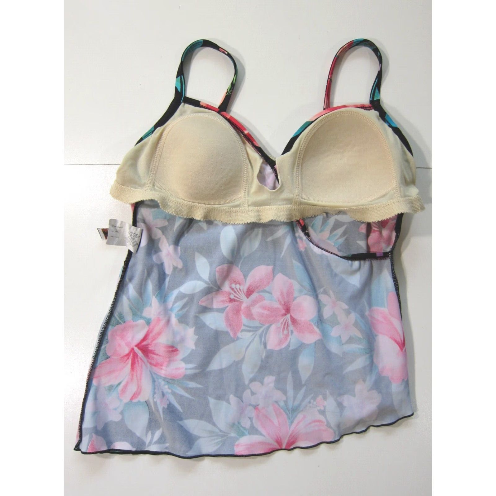 Pinko Jamaica Bay Black Green Pink Floral Hawaiian Built In Bra Tankini Swim Top 10 Size L / US 10 / IT 46 - 7 Thumbnail