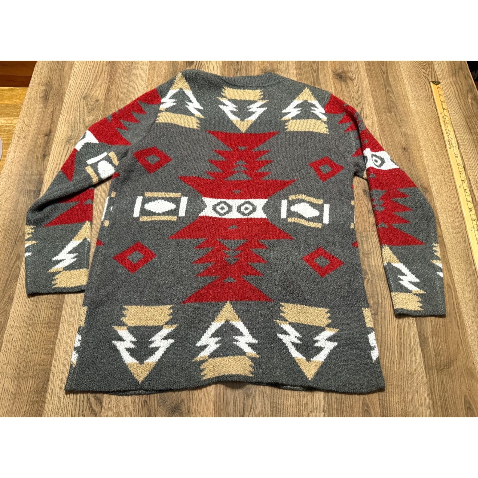 Vintage Mengpipi Sweater Women's XL Cardigan Open Long Sleeve Gray Red Brown Knit Size XL / US 12-14 / IT 48-50 - 2 Thumbnail
