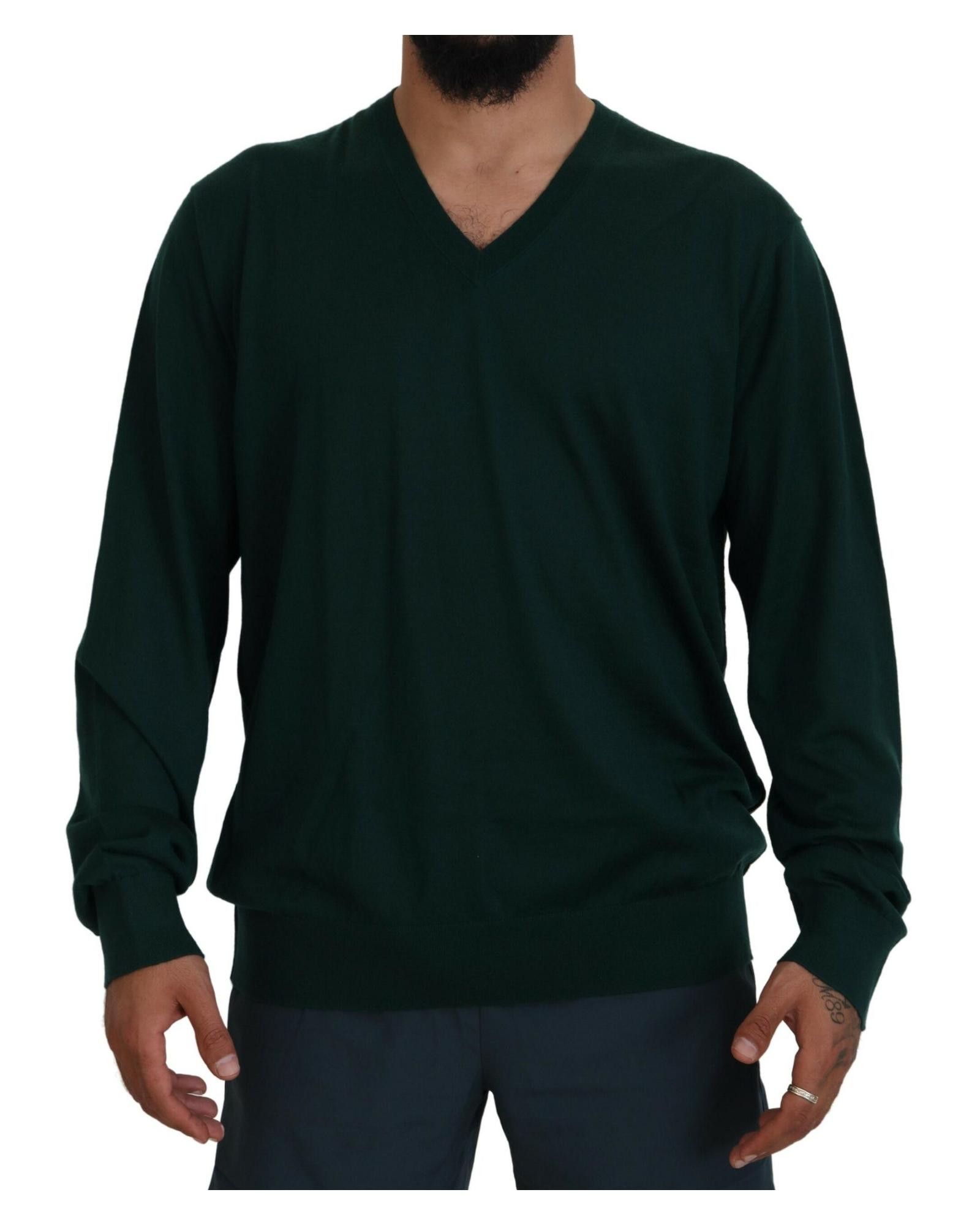 Image of Dolce Gabbana Stunning V-Neck Cashmere Sweater in Green, Men's (Size 2XL)