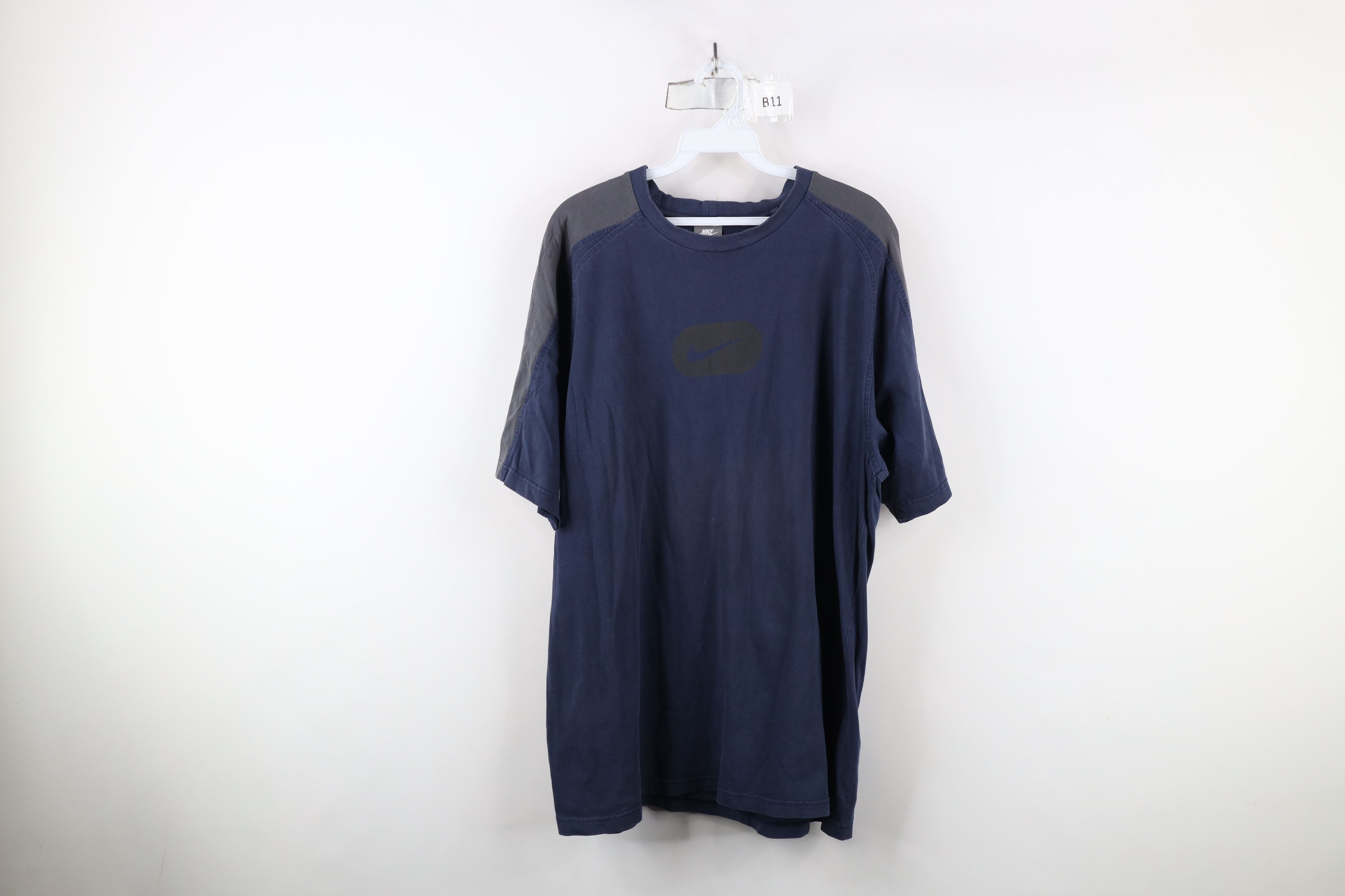 Nike × Vintage Vintage 90s Y2K Nike Travis Scott Center Swoosh T-Shirt Blue Size US L / EU 52-54 / 3 - 1 Thumbnail