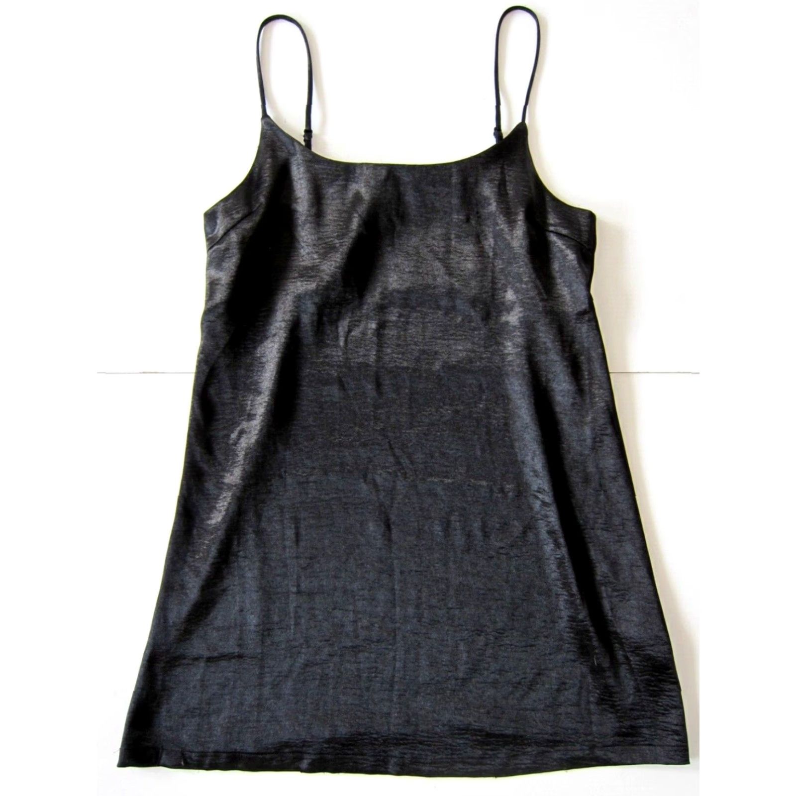 Vintage Silence + Noise Black Satin Spaghetti Strap Lingerie Slip Dress Large Size L / US 10 / IT 46 - 8 Thumbnail