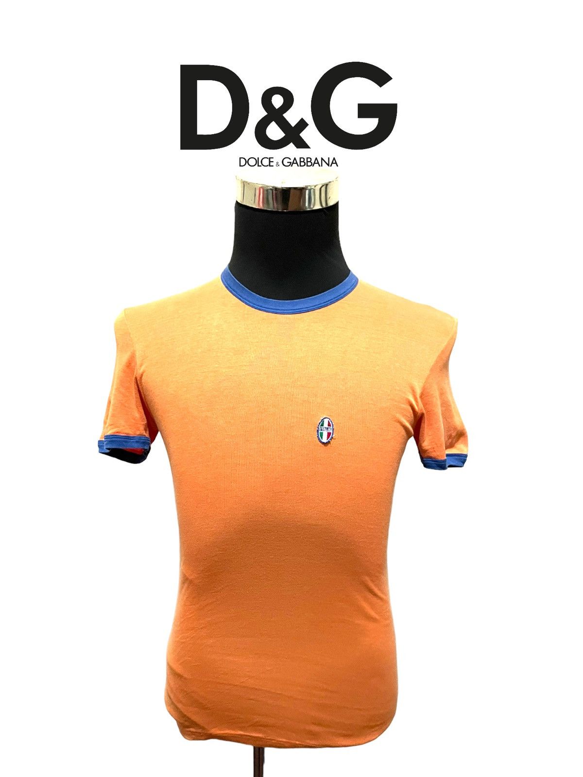 Dolce & Gabbana VTG '90s Dolce & Gabbana Italia Solarized Orange Ringer Tee Size S / US 4 / IT 40 - 1 Thumbnail