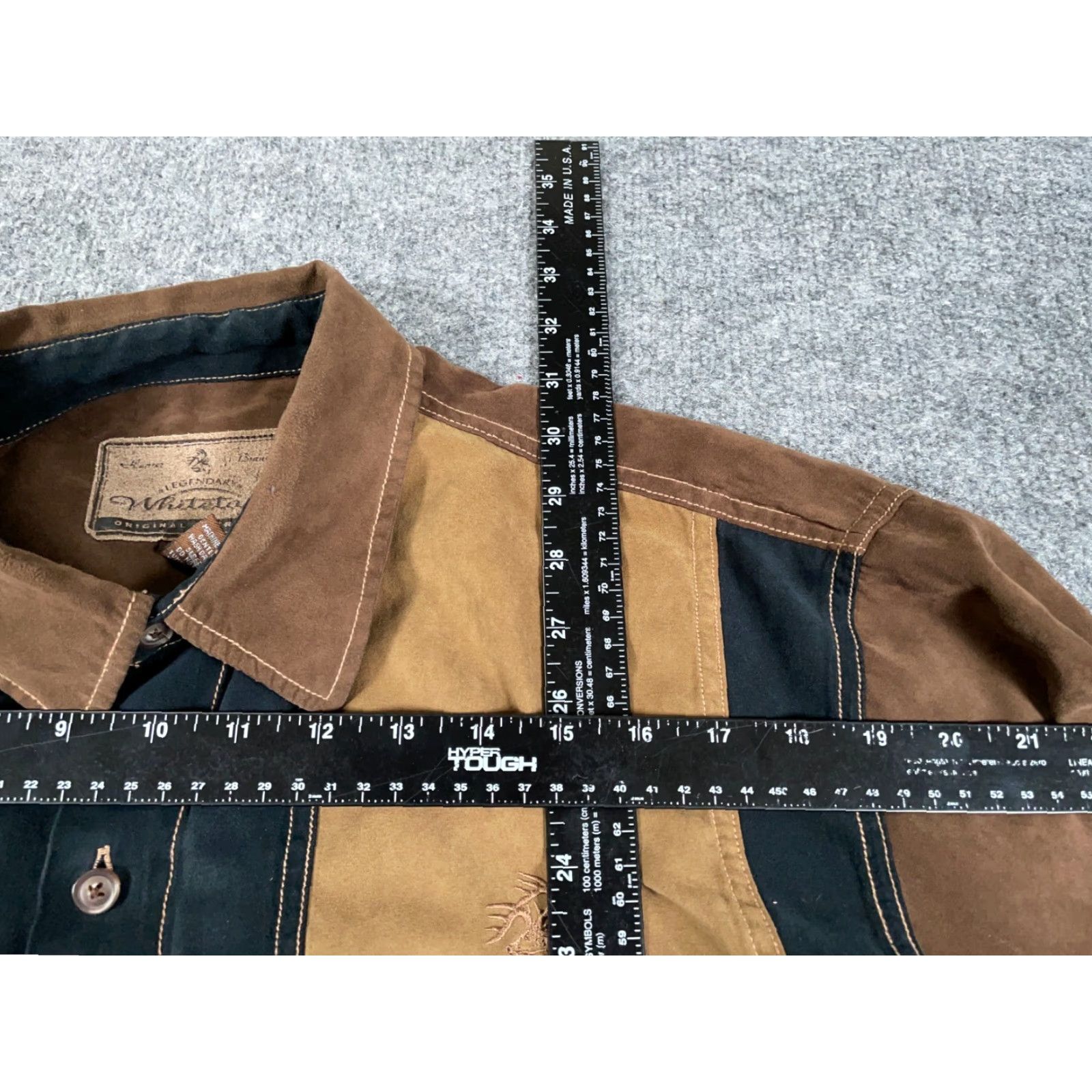 Vintage Retro Suede Faux Rockabilly Style Shirt Adult XL Brown Black Striped Western Size US L / EU 52-54 / 3 - 5 Thumbnail