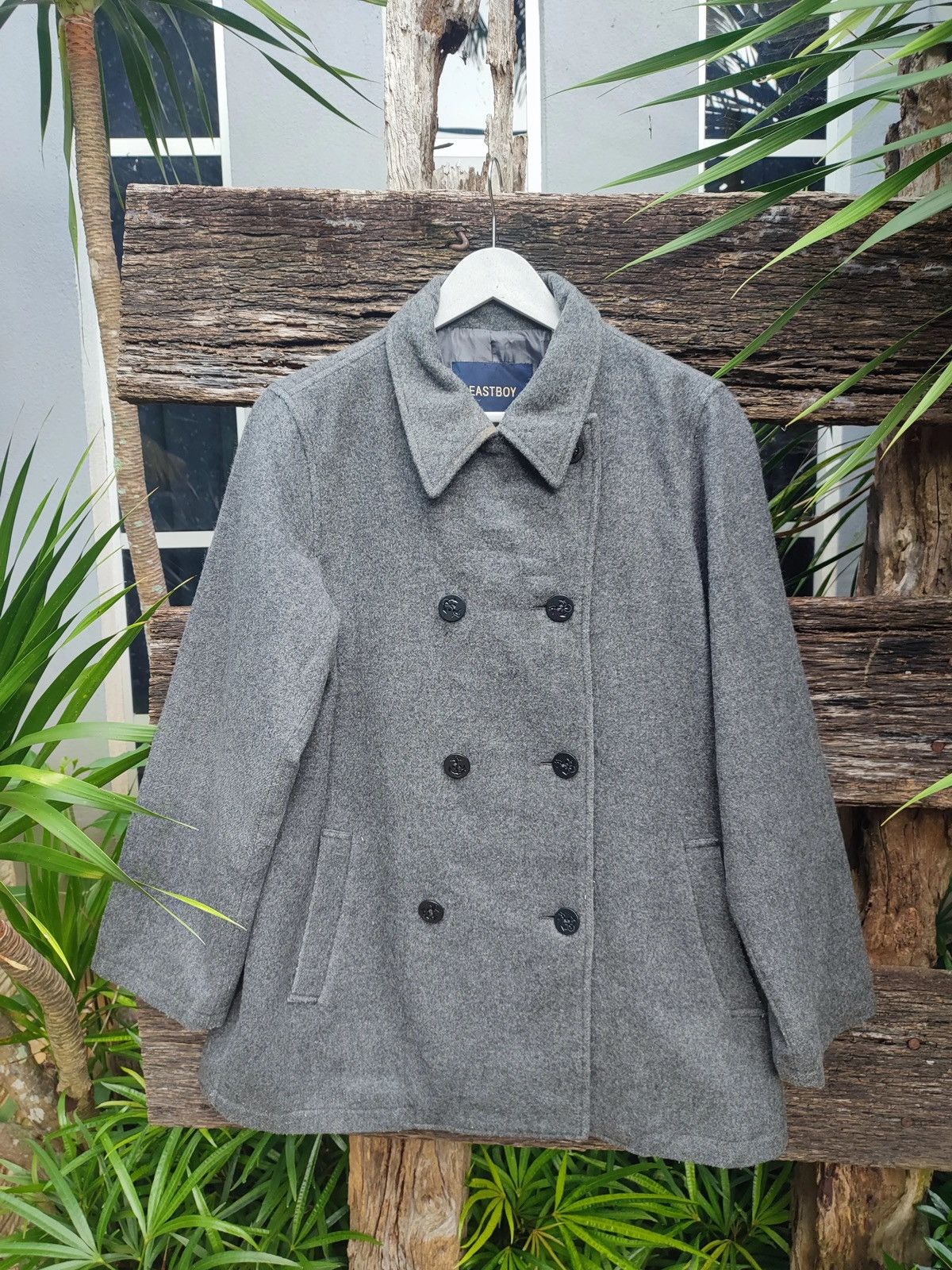 Japanese Brand EASTBOY Japanese Wool Blend Peacoat – Grey Double-Breasted Size US M / EU 48-50 / 2 - 1 Thumbnail