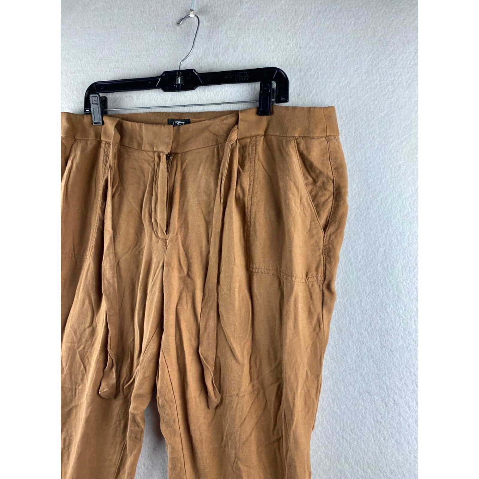Ann Taylor VINTAGE Ann Taylor Loft Pants Womens 14 Brown Paperbag Ankle Cuffed Tie Front Casual Size 36" / US 14 / IT 50 - 6 Thumbnail
