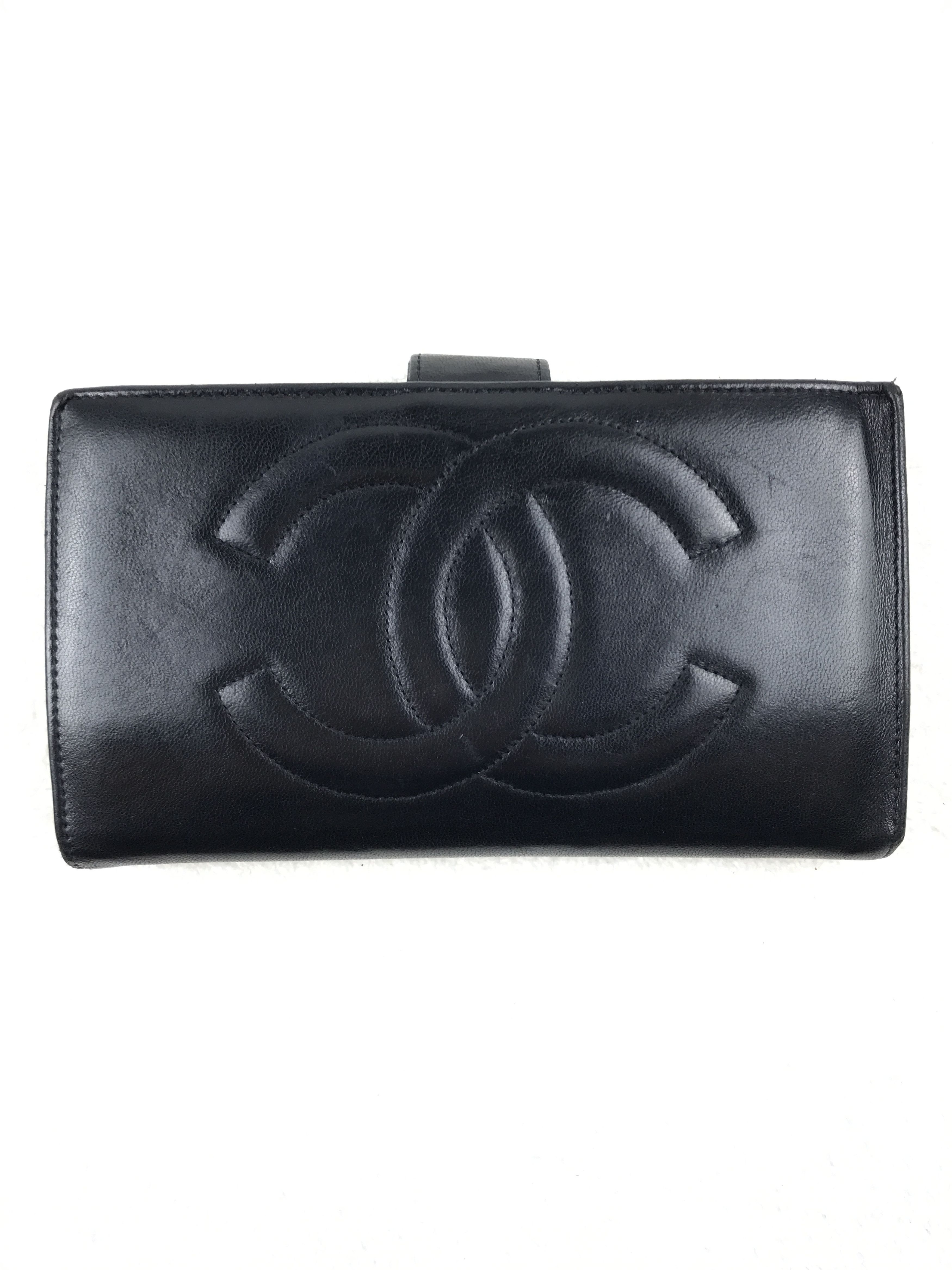 Chanel × Vintage Chanel Classic Black Lambskin Big CC Logo Bifold Long Wallet Size ONE SIZE - 5 Thumbnail