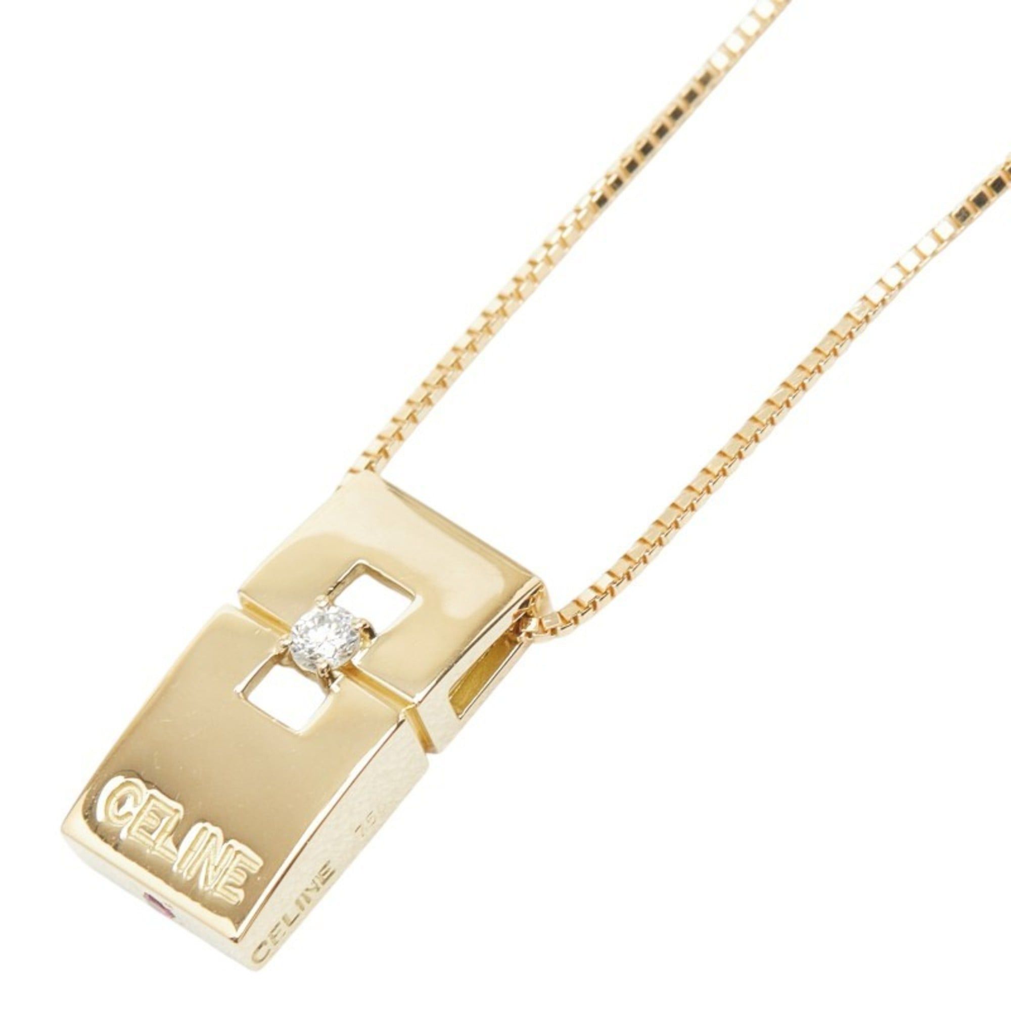 Celine Celine 18K Yellow Gold Pendant Necklace with 0.05ct Diamond and 0.02ct Ruby for Women Size ONE SIZE - 1 Thumbnail