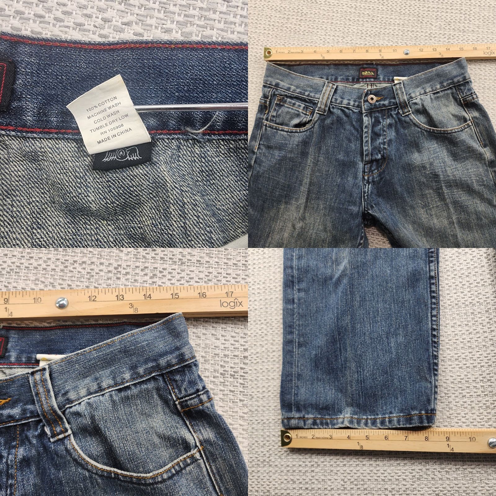 Von Dutch VINTAGE Von Dutch Jeans 31x32 Selvedge Blue Denim Button Fly Retro Rockabilly Mens Jeans 80s 90s Hipster Grunge USA Logo Size US 31 - 8 Thumbnail