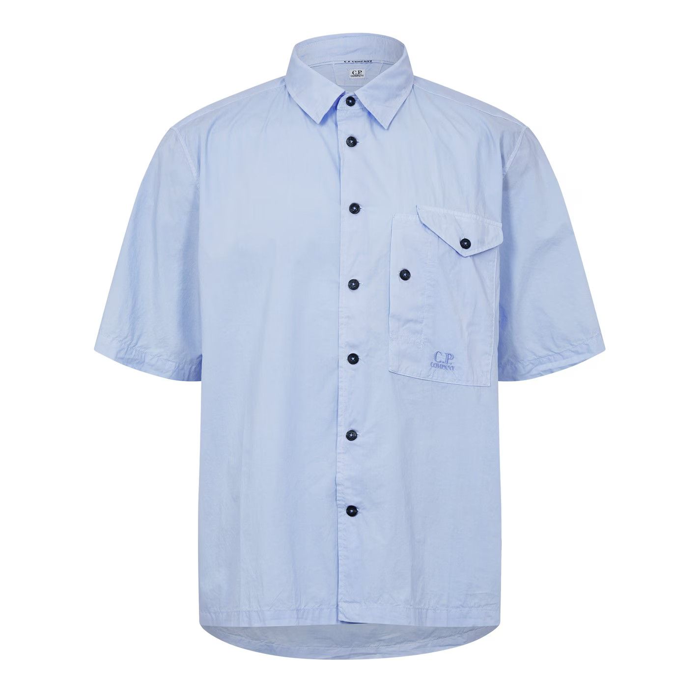 C.P. Company o1g2r1mq0426 Short Sleeve Embroidered Logo Shirt in Blue Size US XL / EU 56 / 4 - 1 Thumbnail