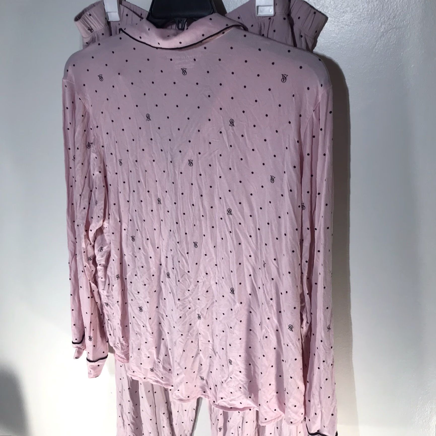 Vintage Victoria's Secret Pink Women's Pajama Set XXL Polka Dot Logo Long Sleeve Knit Fall Winter Size ONE SIZE - 4 Thumbnail