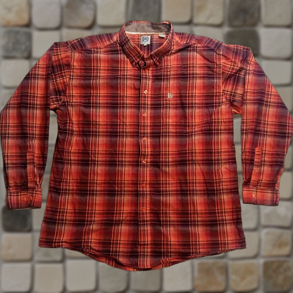 Vintage Cinch Men’s Size 2XL Red Orange Check Long Sleeve Button Up Western Shirt Size US XXL / EU 58 / 5 - 1 Thumbnail