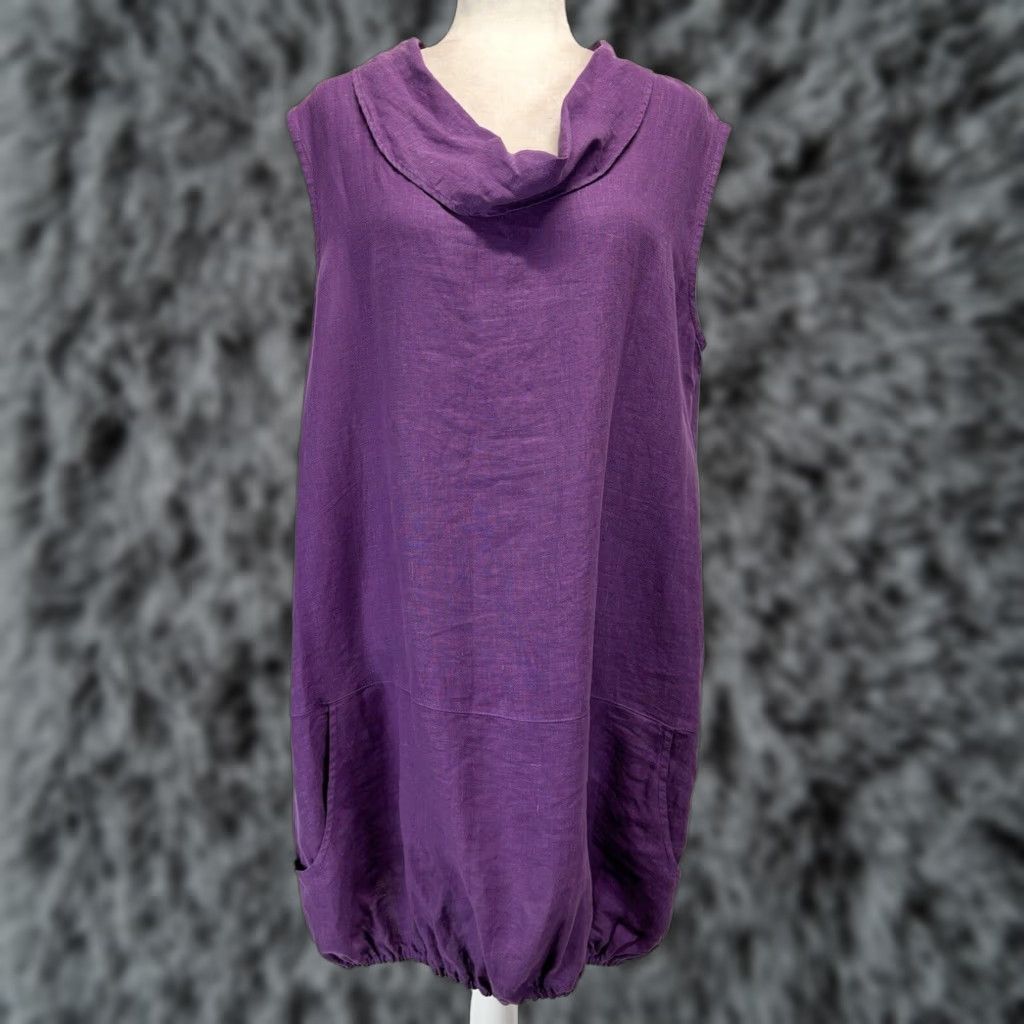 Vintage VINTAGE Bryn Walker Linen Tunic Top Women's Small Purple Sleeveless Cowl Neck USA Size S / US 4 / IT 40 - 1 Thumbnail