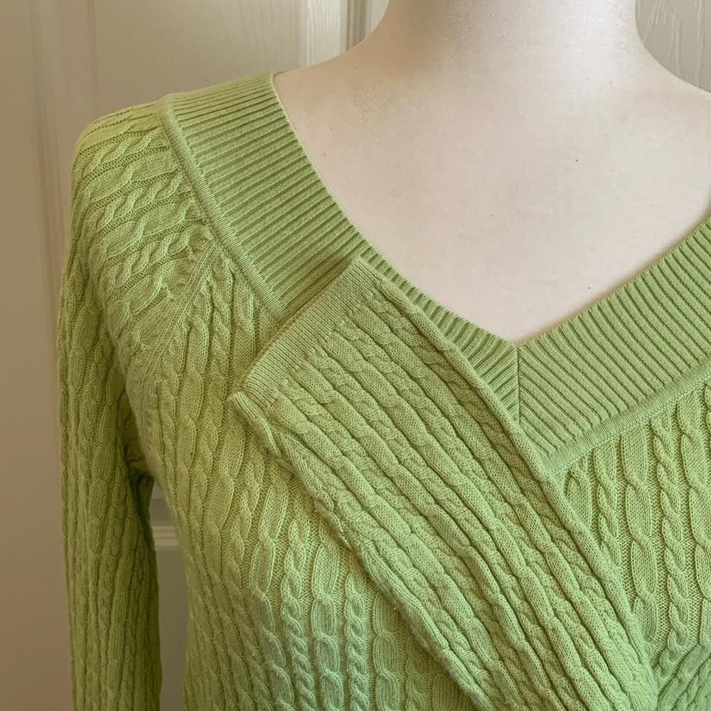 Designer Talbots Lime V-neck Cable-Knit Sweater, Small Size S / US 4 / IT 40 - 4 Thumbnail