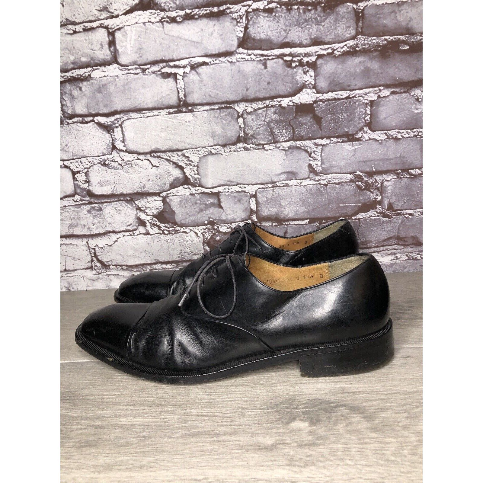 Salvatore Ferragamo Salvatore Ferragamo Black Leather Cap Toe Dress Shoes Oxford Size US 10.5 / EU 43-44 - 11 Thumbnail