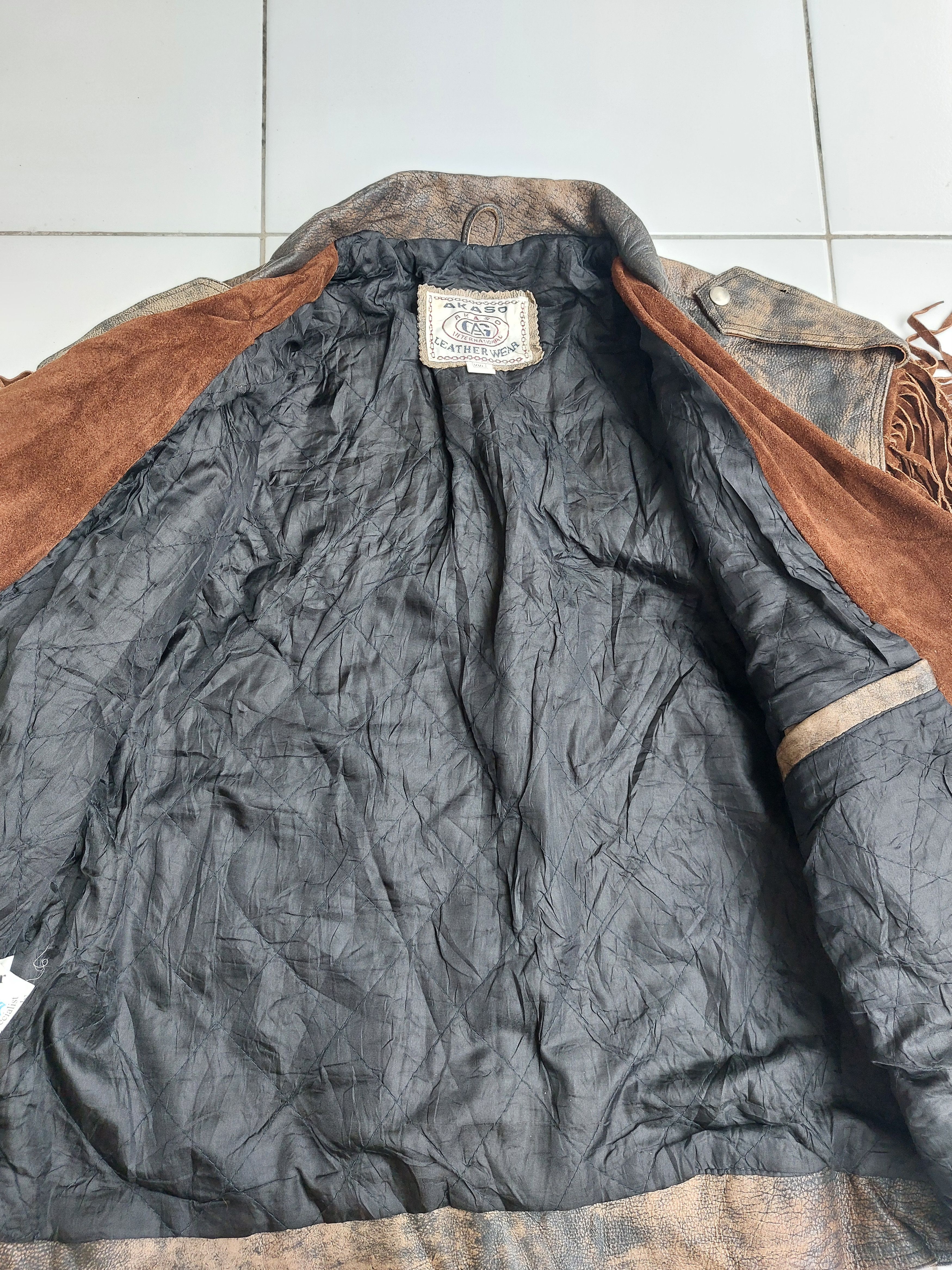 Vintage Akaso Vintage Fringed Leather Jacket Double Breasted Size US XL / EU 56 / 4 - 17 Thumbnail