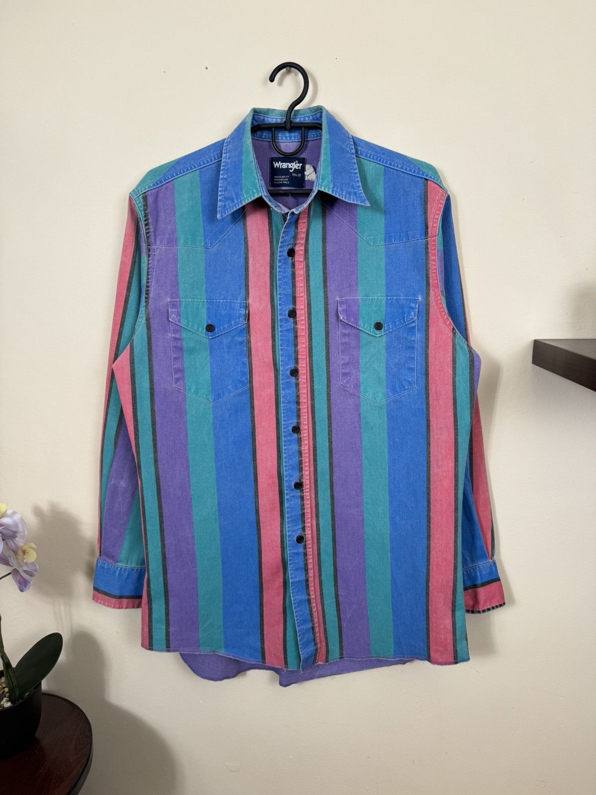 Vintage VTG Wrangler brushpopper multi bold stripe shirt 15.5 - 33 Size US M / EU 48-50 / 2 - 9 Thumbnail