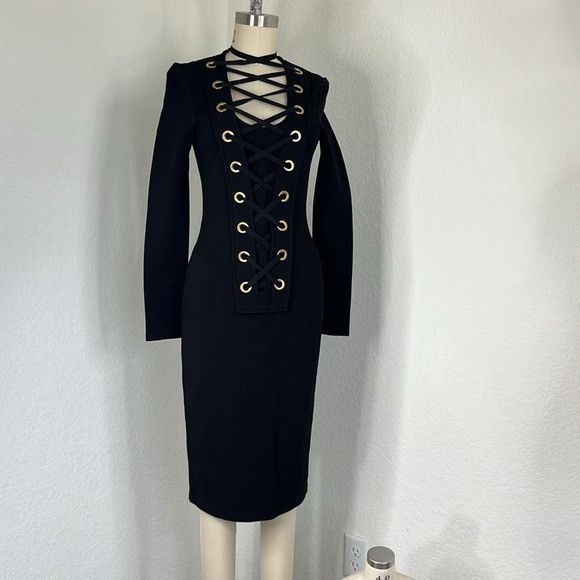 Givenchy Givenchy Runway Lace Up Caged Grommet Black Sheath Dress Lon Size XS / US 0-2 / IT 36-38 - 3 Thumbnail