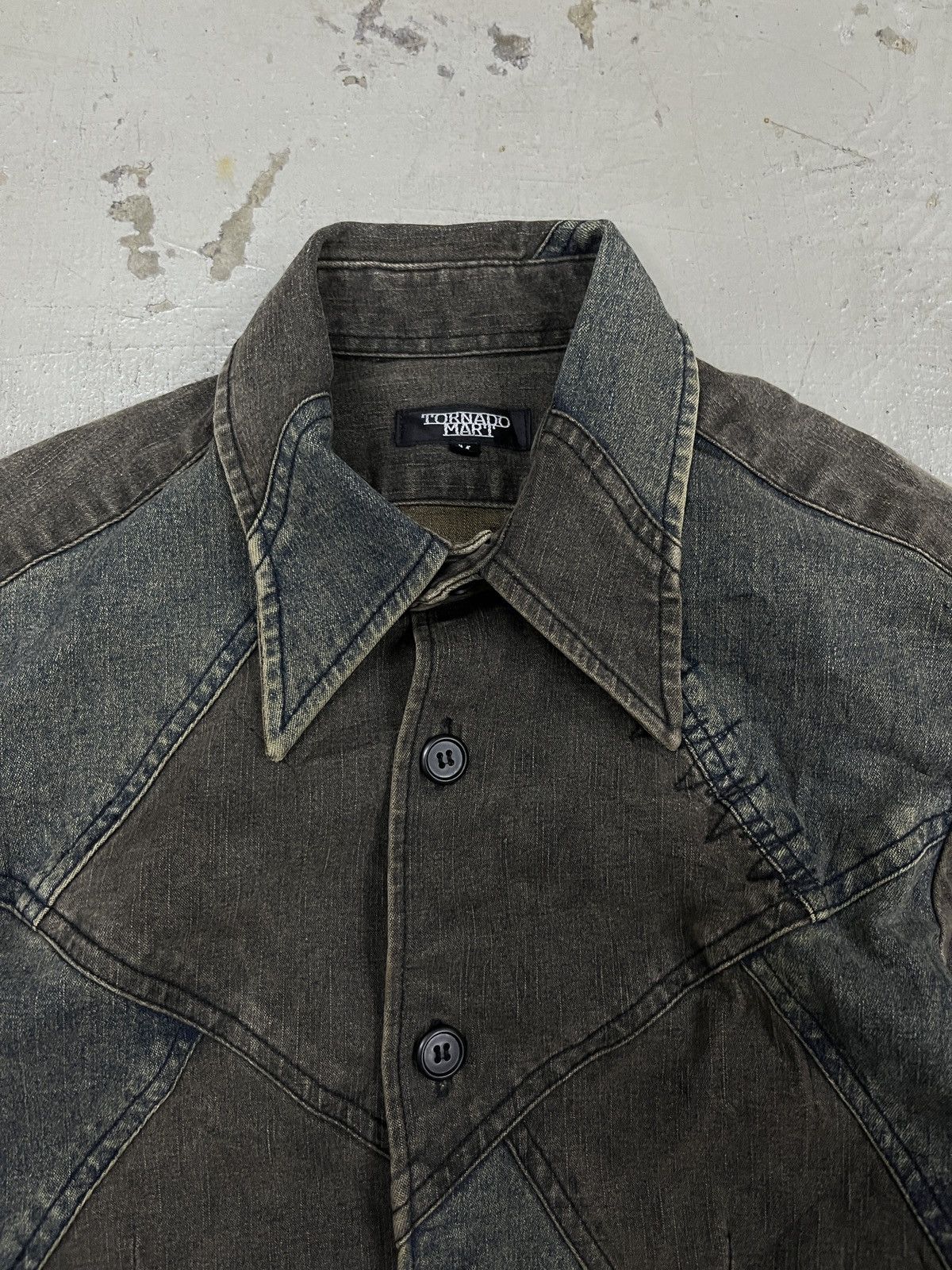 Designer × Japanese Brand × Tornado Mart TORNADO MART PATCHWORK DENIM DARTED SHIRT Size US M / EU 48-50 / 2 - 4 Thumbnail