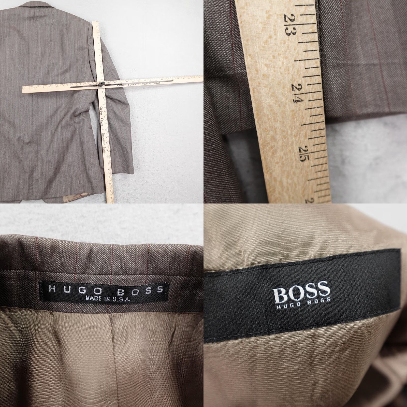 Hugo Boss VINTAGE Hugo Boss Blazer Mens 36S Brown Einstein Sigma Suit Jacket Sport Coat Gray Wool Striped Buttoned Formal Business 36S Mens Size 36R - 8 Thumbnail