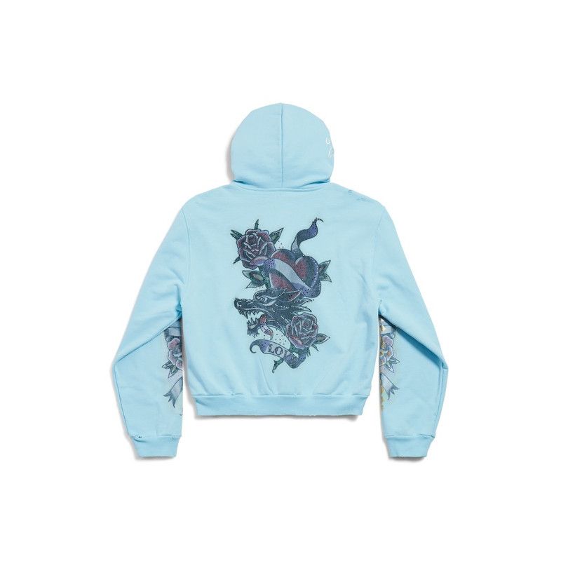 Balenciaga o1tr1nto0426 Tacky Tattoo Zip-Up Hoodie Small Fit in Blue Size L / US 10 / IT 46 - 2 Thumbnail