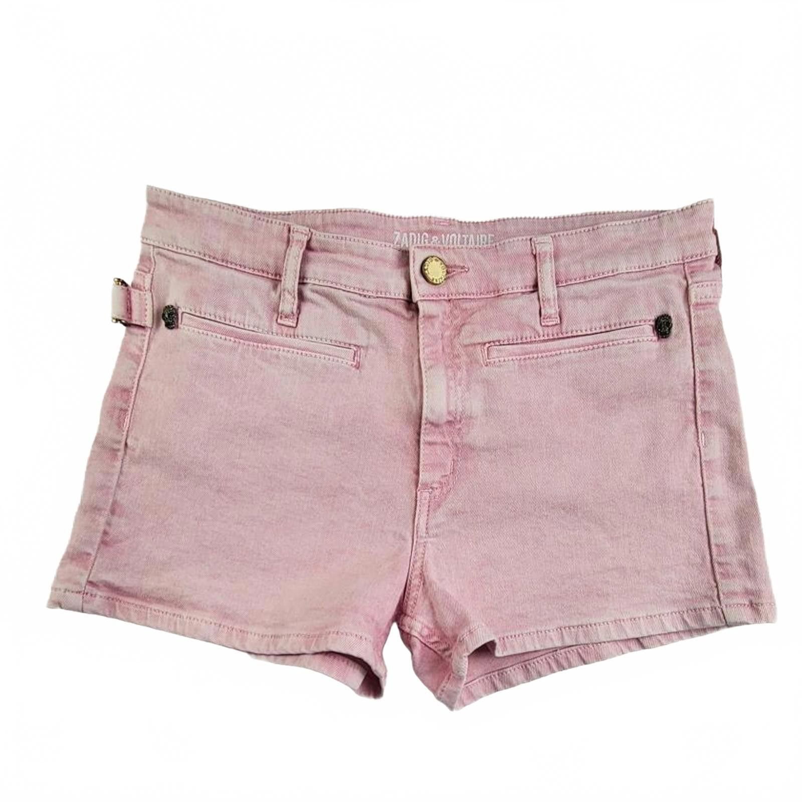 Zadig & Voltaire Zadig & Voltaire Pink Denim Shorts Rhinestone Skull Size 38 Size 38" / US 16 / IT 52 - 1 Thumbnail