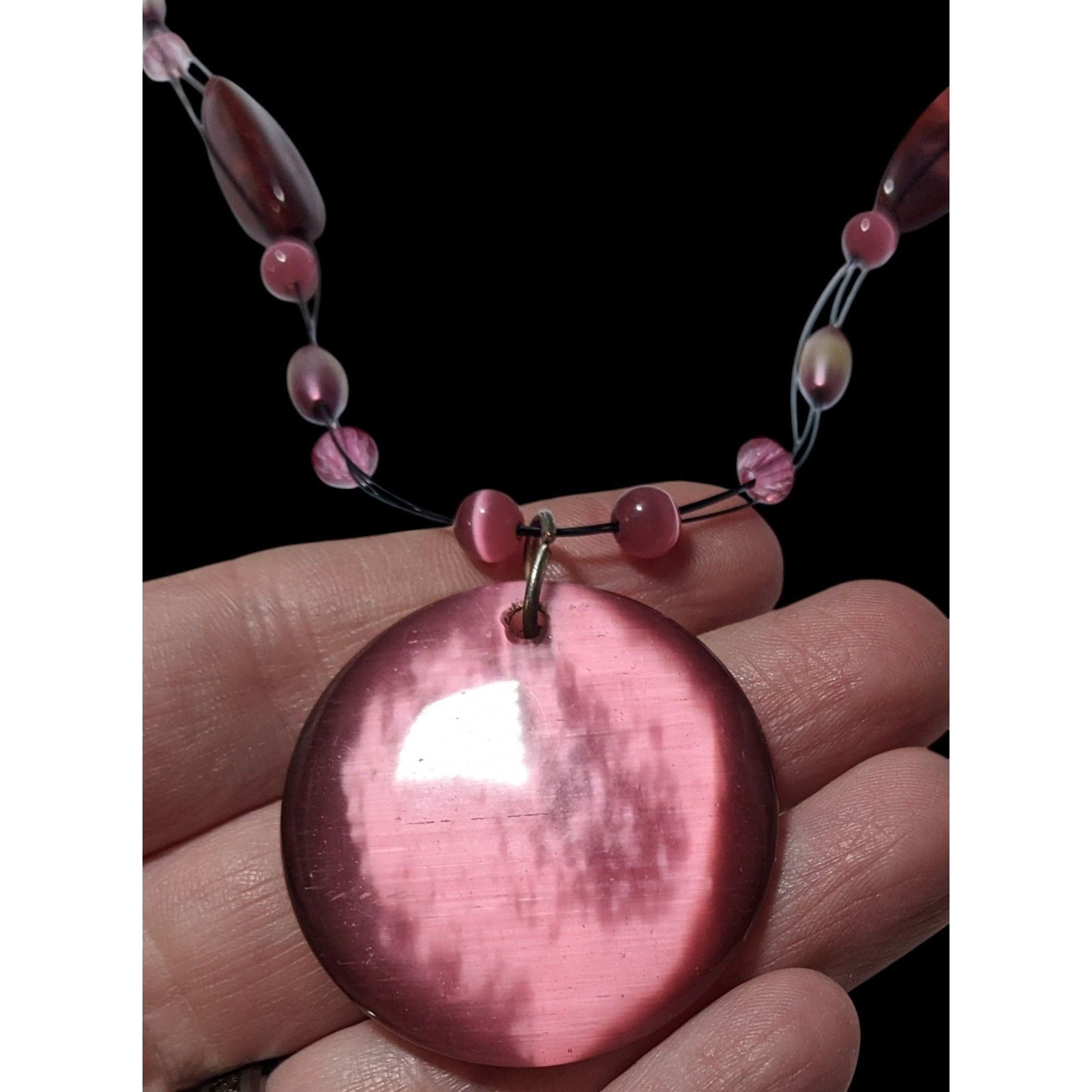 Other Rose Pink Glass Beaded Cateye Pendant Necklace Size ONE SIZE - 2 Thumbnail